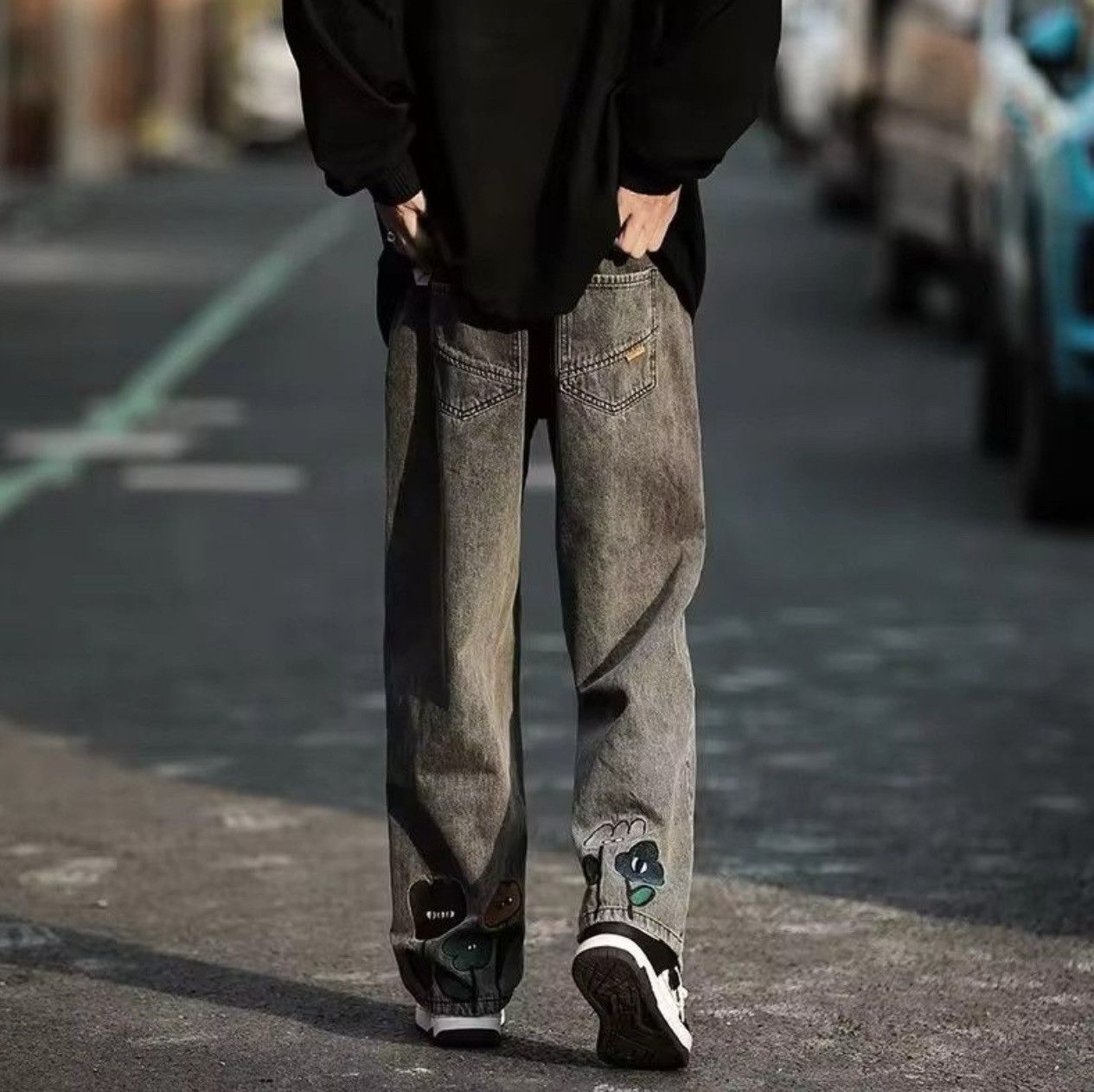 Other Flower Baggy Casual Denim Wide-leg Jeans Cargo Pants Size US 33 - 3 Thumbnail