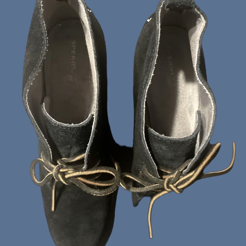 Sperry Sperry Boots Womens Ankle Bootie Black Suede Wedge Heels 11 Medium Calf Lace Up Size US 11 / IT 41 - 1 Thumbnail