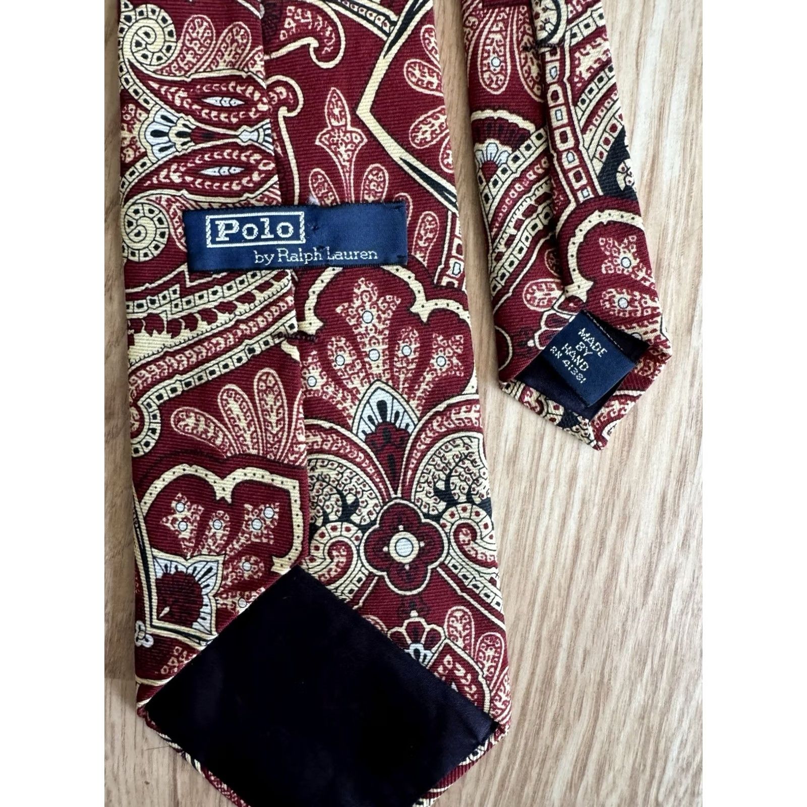 Polo Ralph Lauren VINTAGE Polo Ralph Lauren Tie Mens Red Cream Paisley USA Silk Necktie EUC Size US M / EU 48-50 / 2 - 2 Thumbnail