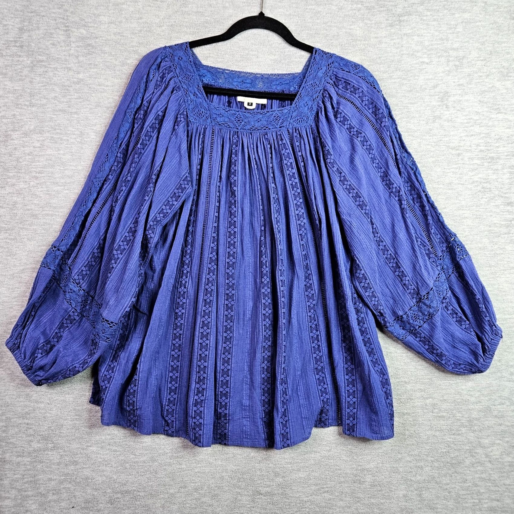 Vintage NE Quittez pas Womens Small Blue Boho Lace Peasant Blouse Balloon Sleeve Size S / US 4 / IT 40 - 2 Thumbnail
