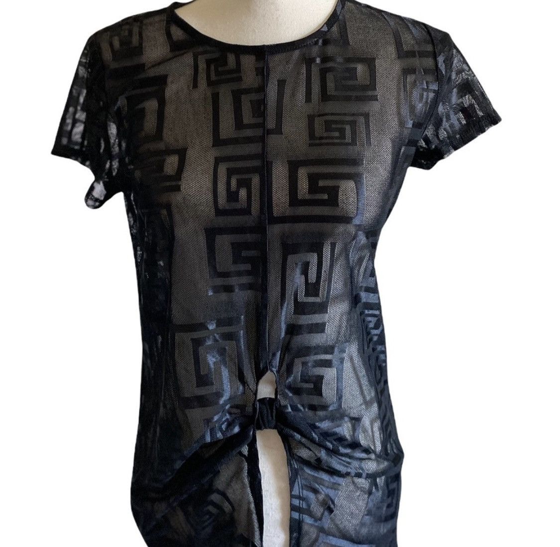Other BLACK SHEER EMBROIDERED SHORT SLEEVE KNOTTED DUSTER TOP SZ M Size M / US 6-8 / IT 42-44 - 3 Thumbnail