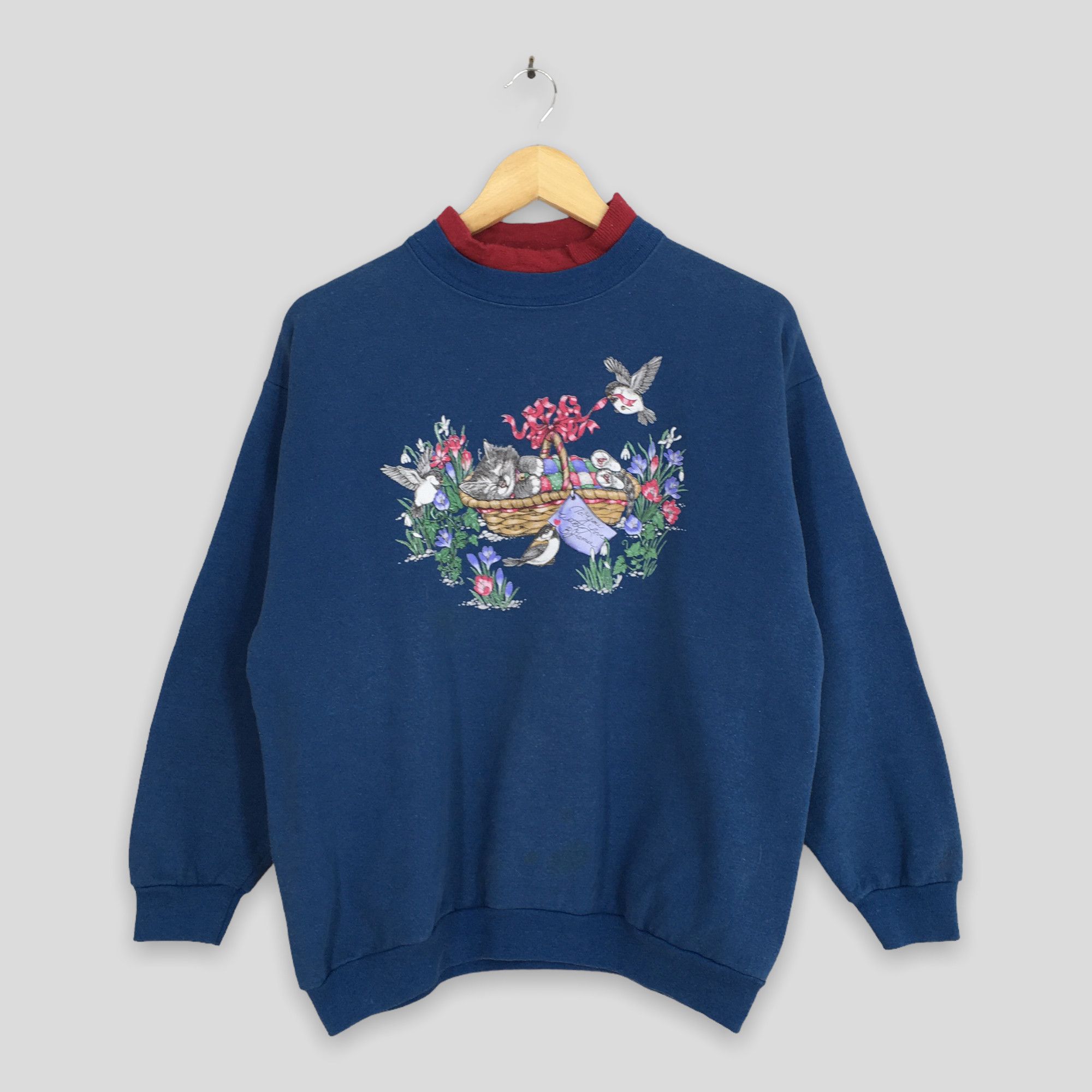 Habitat Vintage Morning Sun Kitten Cat Blue Sweatshirt Medium Size US M / EU 48-50 / 2 - 1 Thumbnail