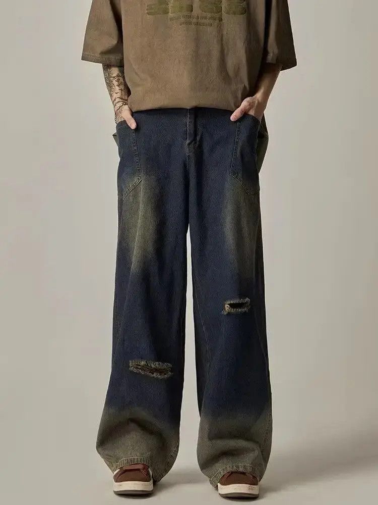 Japanese Brand Straight tube loose wide leg ripped jeans Size US 32 / EU 48 - 2 Thumbnail