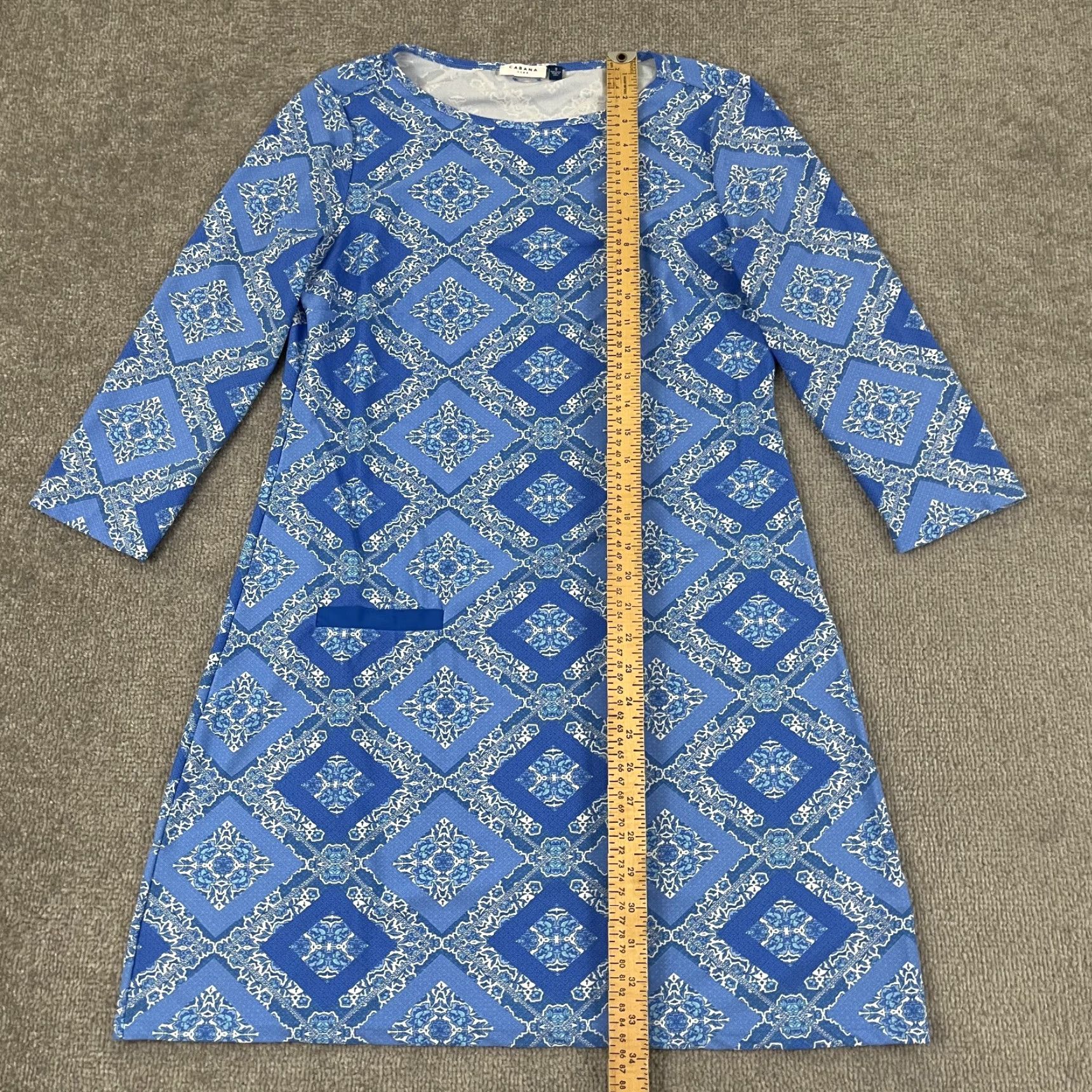 Vintage Cabana Life Mini Dress Women Small Blue Geometric 3/4 Sleeve Casual Pocket Stretch Size S / US 4 / IT 40 - 3 Thumbnail