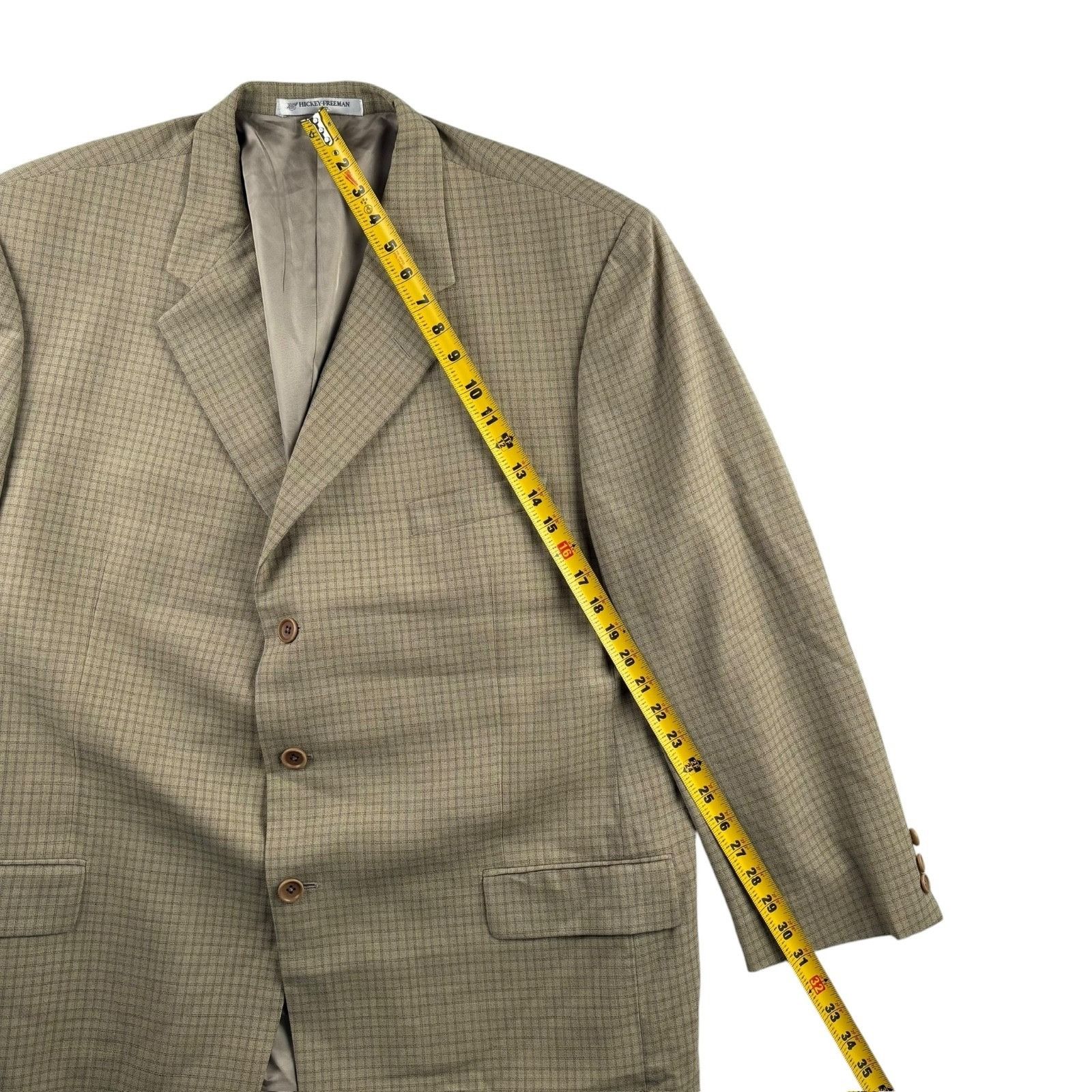 Hickey Freeman VTG Hickey Freeman Men’s 100% Wool Plaid Blazer Jacket Tan • Size 48L - 9 Thumbnail