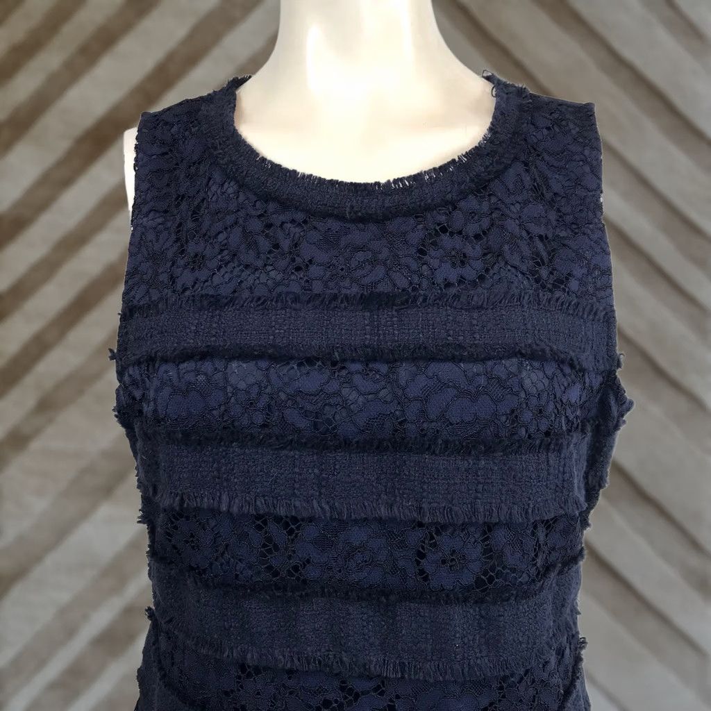 J.Crew J. Crew Navy Blue Lace Tweed Fringe Sleeveless Top Shirt Womens M Size M / US 6-8 / IT 42-44 - 1 Thumbnail