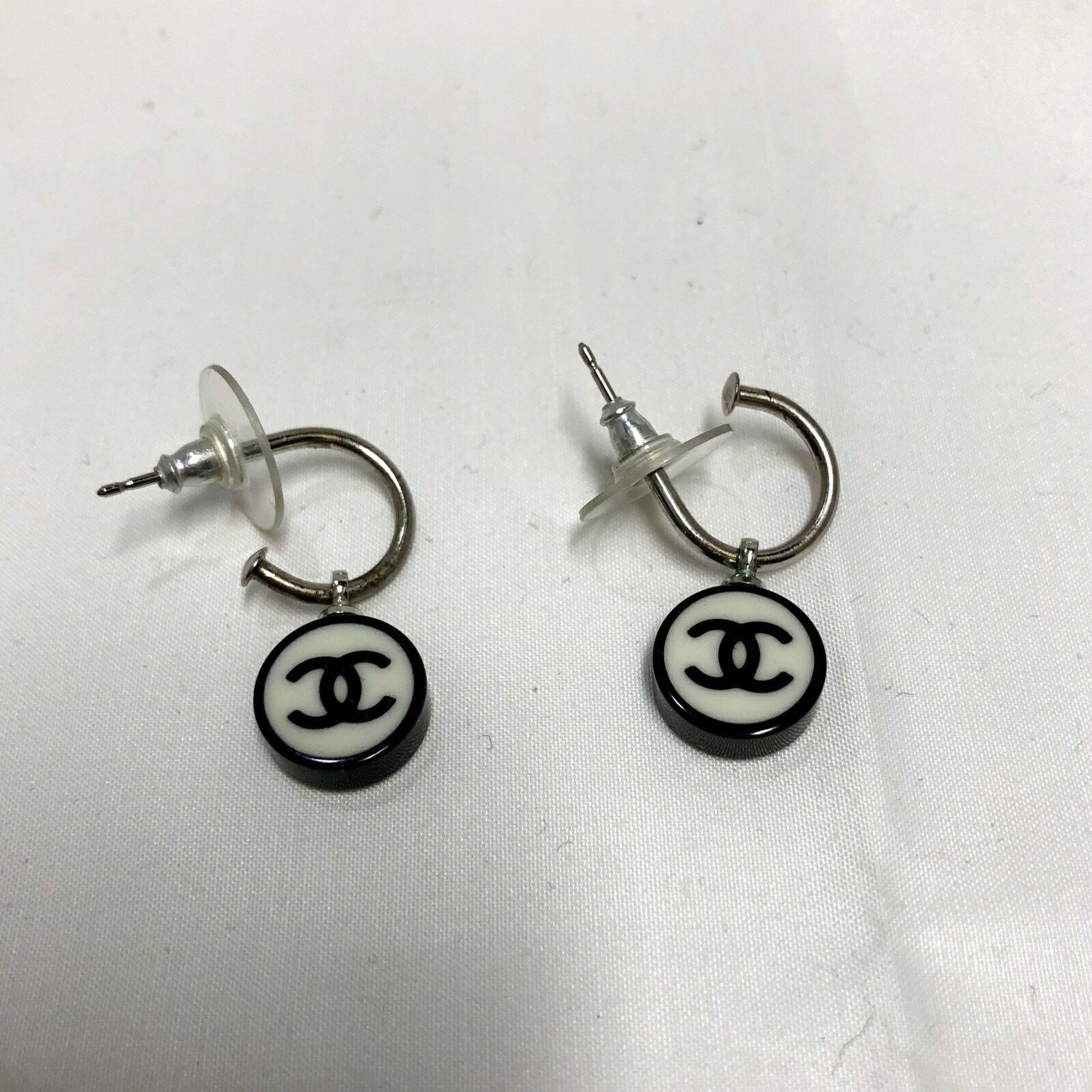 image of Chanel Swing Earrings Coco Mark Hoop Women's Silver It7Zix7Gjbrv Rm3636D in Black