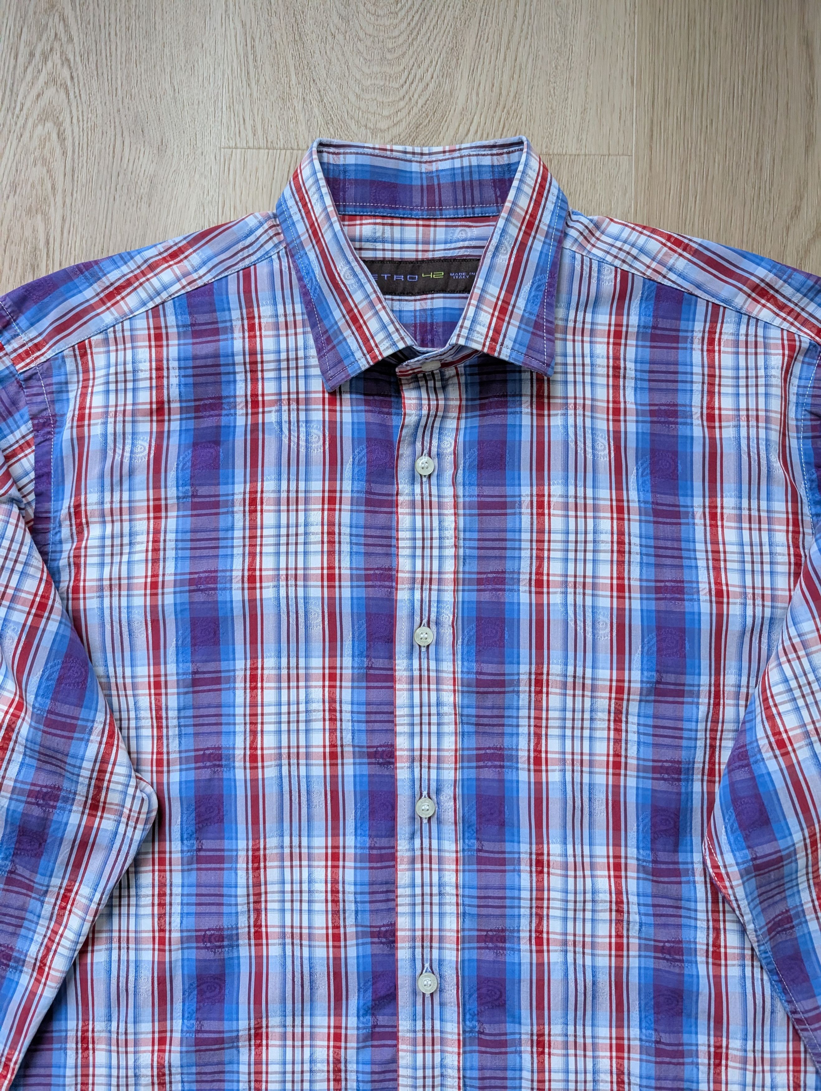 Etro Etro Shirt 42 Paisley Blue Red Check Cotton Long Sleeve Size US XL / EU 56 / 4 - 2 Thumbnail
