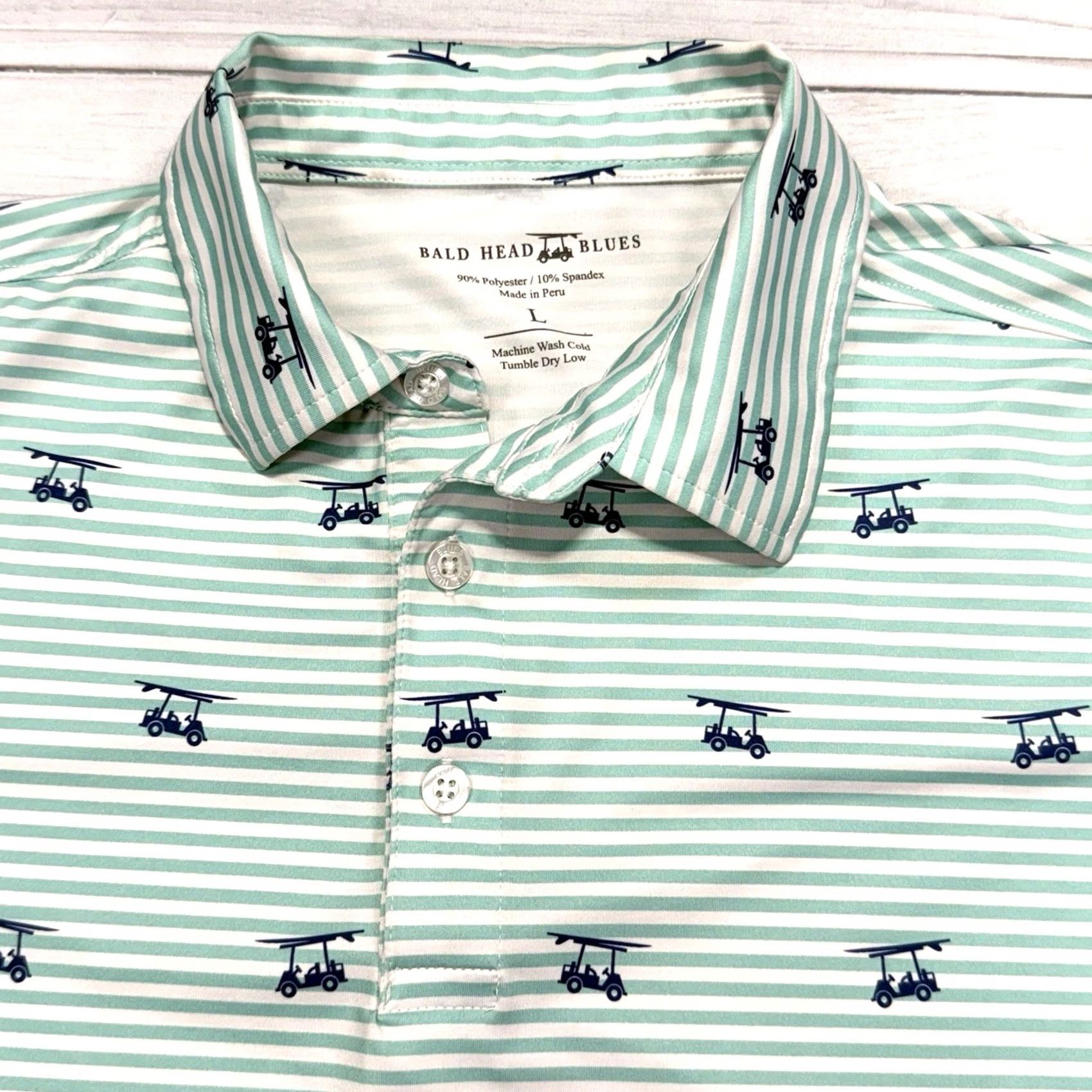Vintage Bald Head Blues Polo Shirt Mens L Green Striped Golf Logo Shirt Size US L / EU 52-54 / 3 - 2 Thumbnail