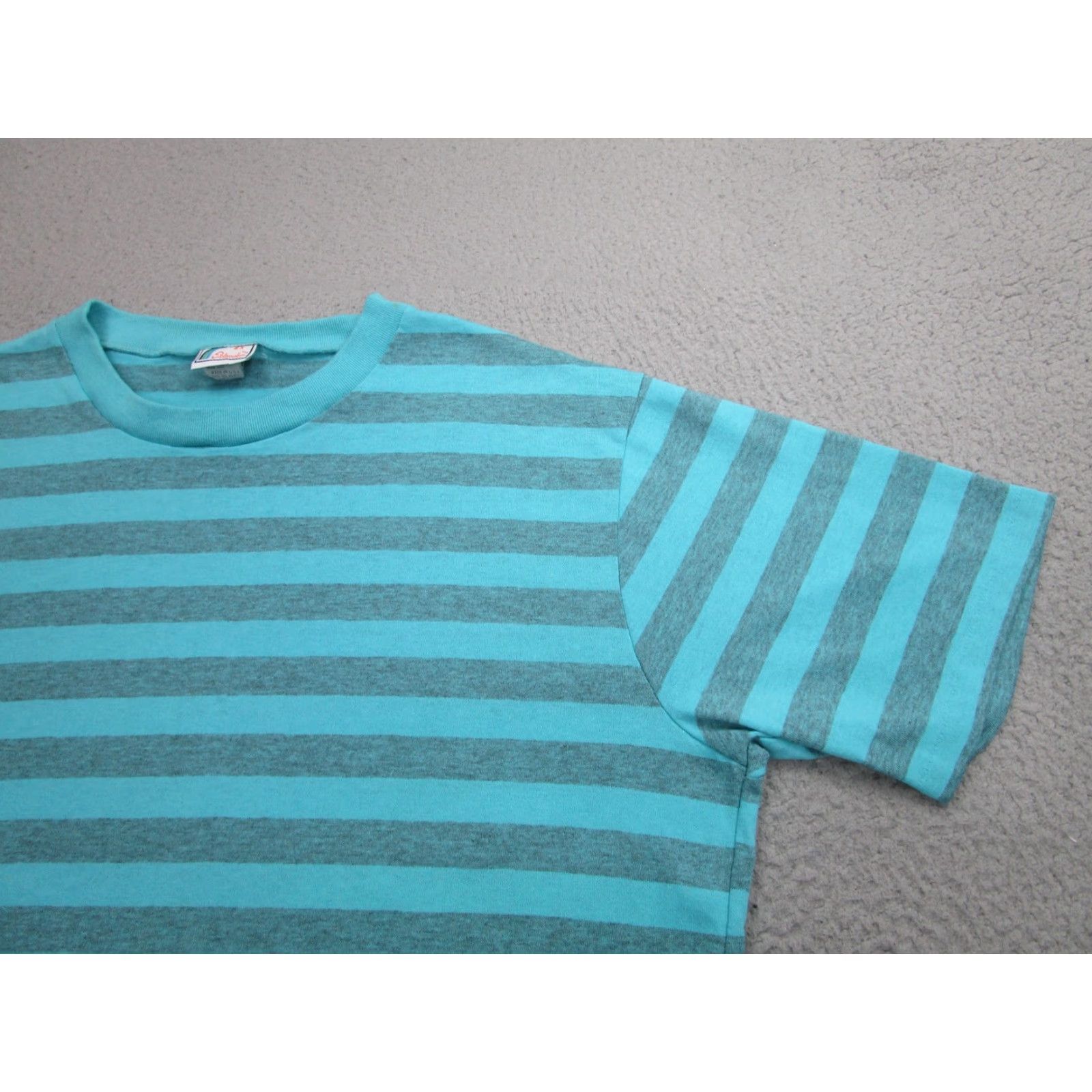 AQUA VINTAGE Islander Shirt Mens 2XL Short Sleeve Crew Neck Striped Aqua Blue USA Made T-Shirt Mens 2XL Size US XXL / EU 58 / 5 - 2 Thumbnail