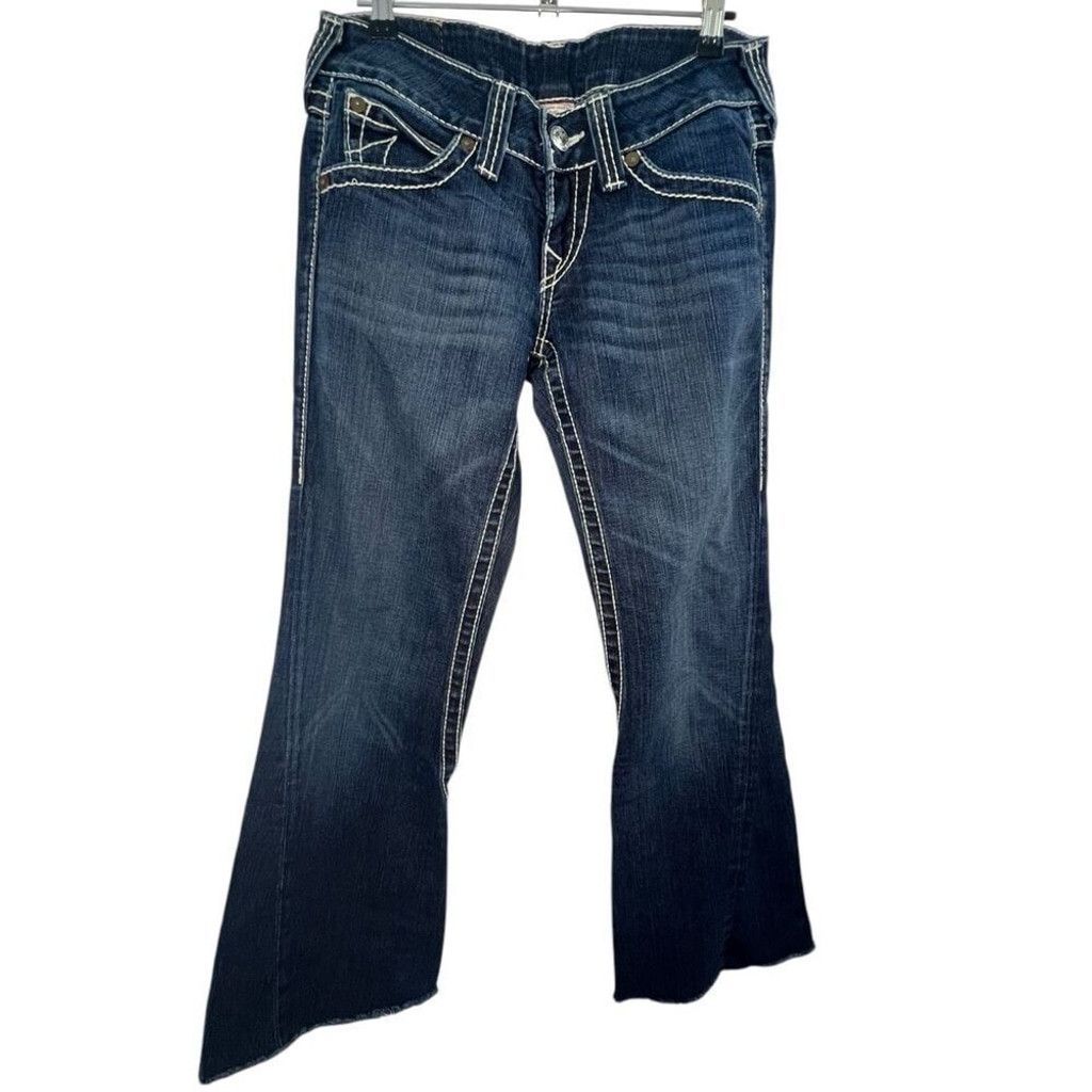 True Religion True Religion Low Rise Dark Wash Flared Denim Jeans Size 28" / US 6 / IT 42 - 1 Thumbnail