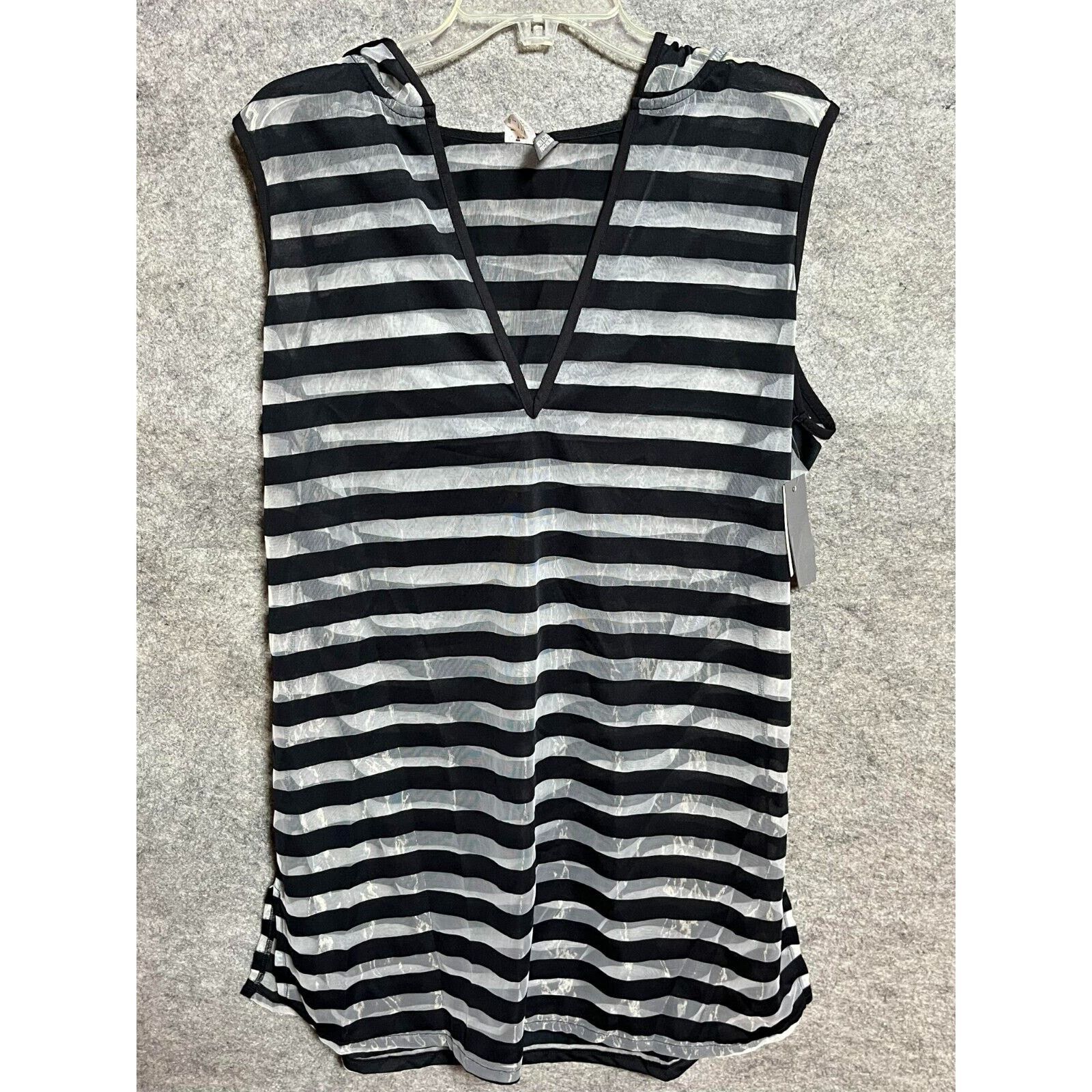 Kenneth Cole Kenneth Cole Swim Cover Hoodie L Striped VNeck Black Sheer Size L / US 10 / IT 46 - 1 Thumbnail