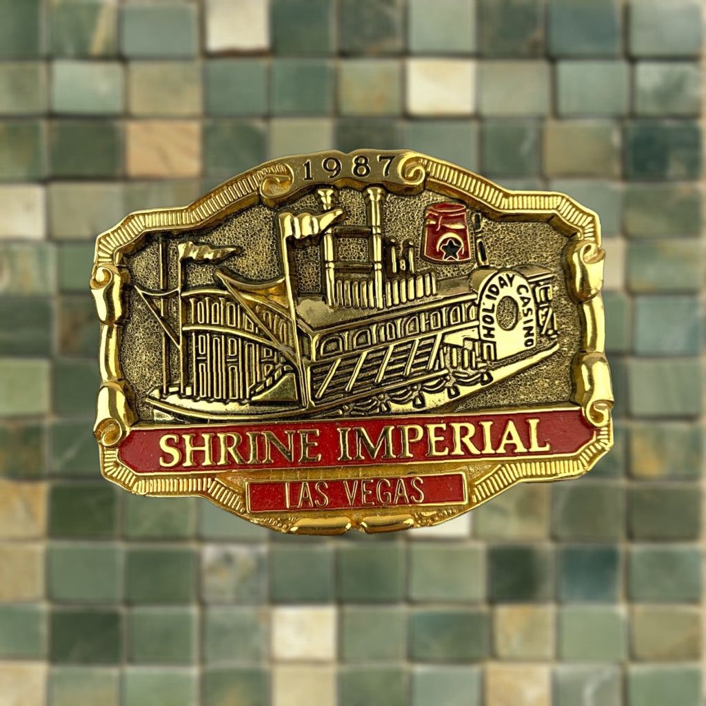 Vintage VINTAGE Shrine Imperial Las Vegas 3D Gold Tone Red Metal Belt Buckle Ladies Mens Unbranded Adult Unisex 1980s Gold Size ONE SIZE - 1 Thumbnail
