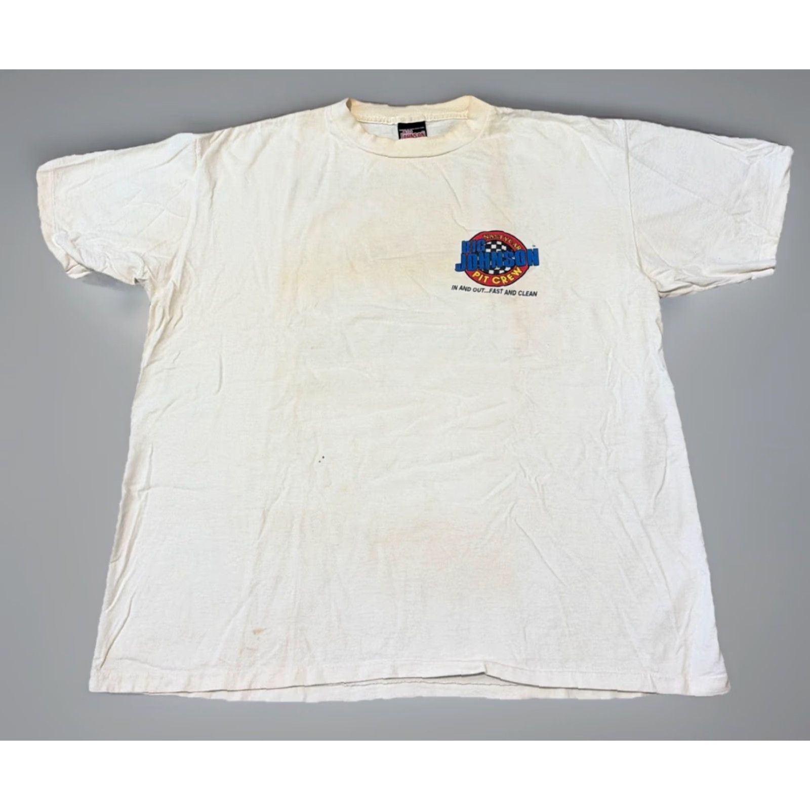 Big John VINTAGE 1993 Big Johnson Pit Crew Racing Raunchy Funny Comic White T-Shirt XL Mens Size US XL / EU 56 / 4 - 2 Thumbnail