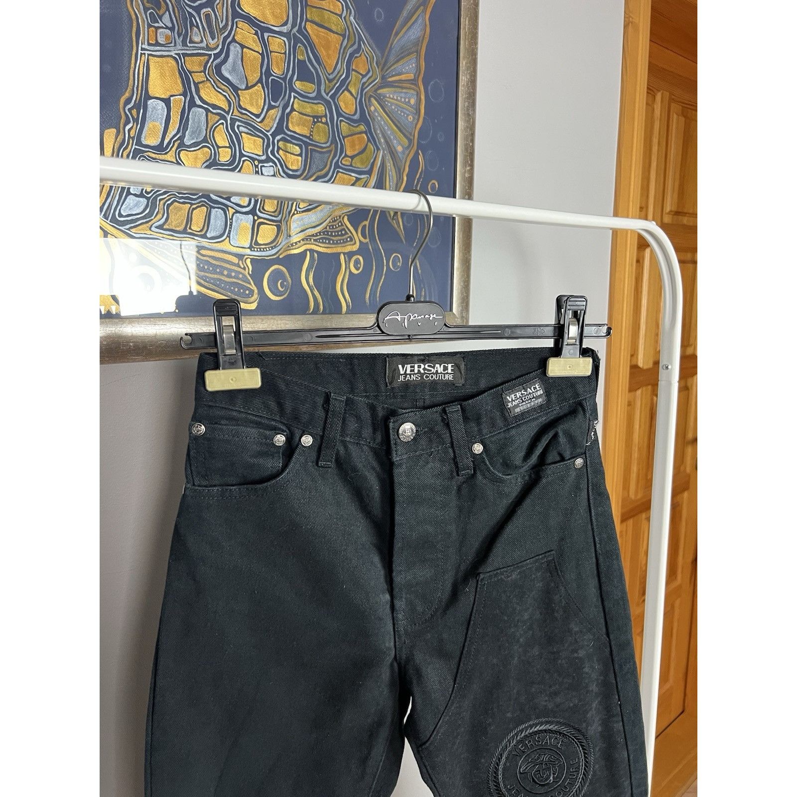 Versace Jeans Couture MINT! Versace Big Logo Vtg Women`s Moms Black Oversized Jean Size 26" / US 2 / IT 38 - 5 Thumbnail