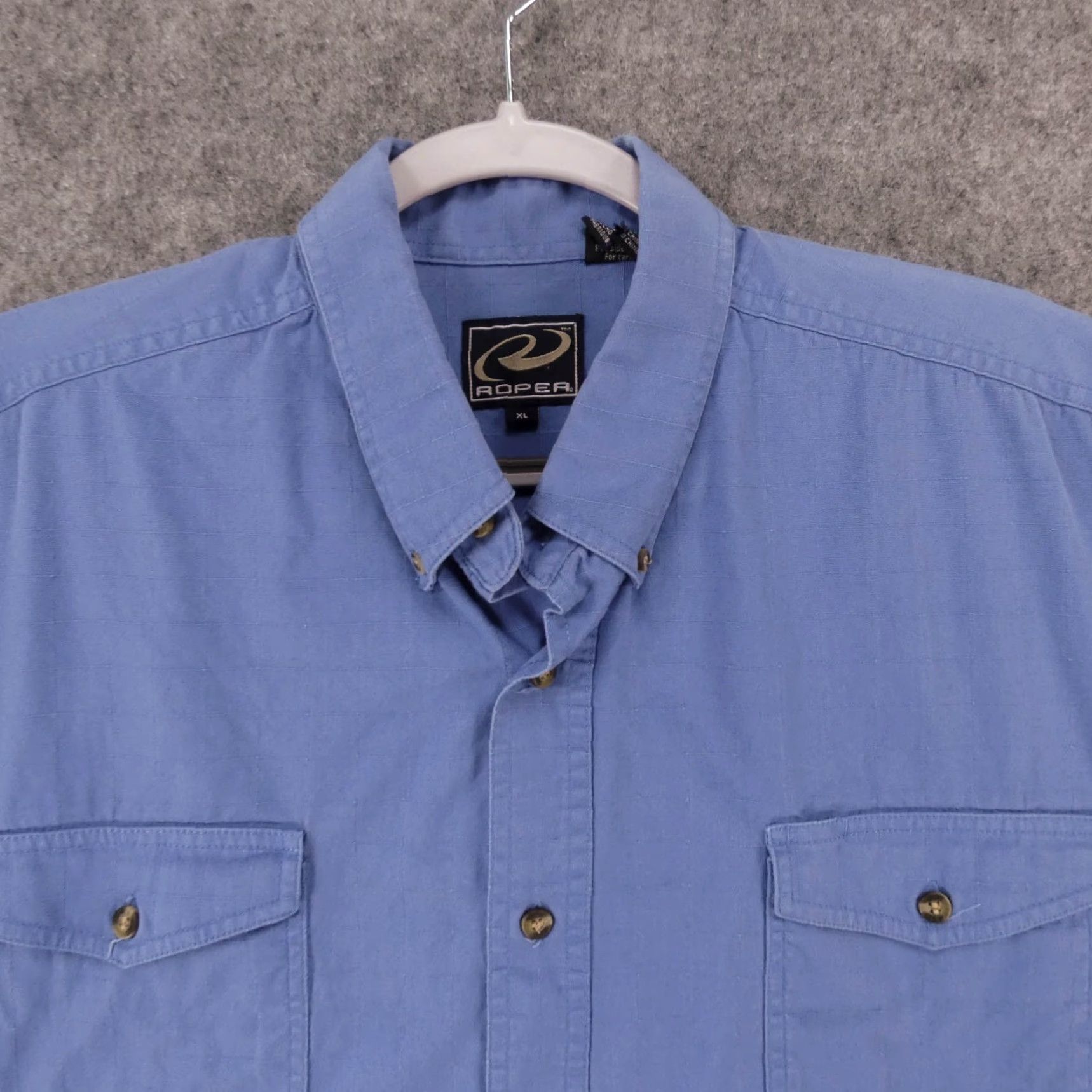 Roper Roper Shirt Mens XL Short Sleeve Button-Up Blue Textured Casual Size US XL / EU 56 / 4 - 2 Thumbnail