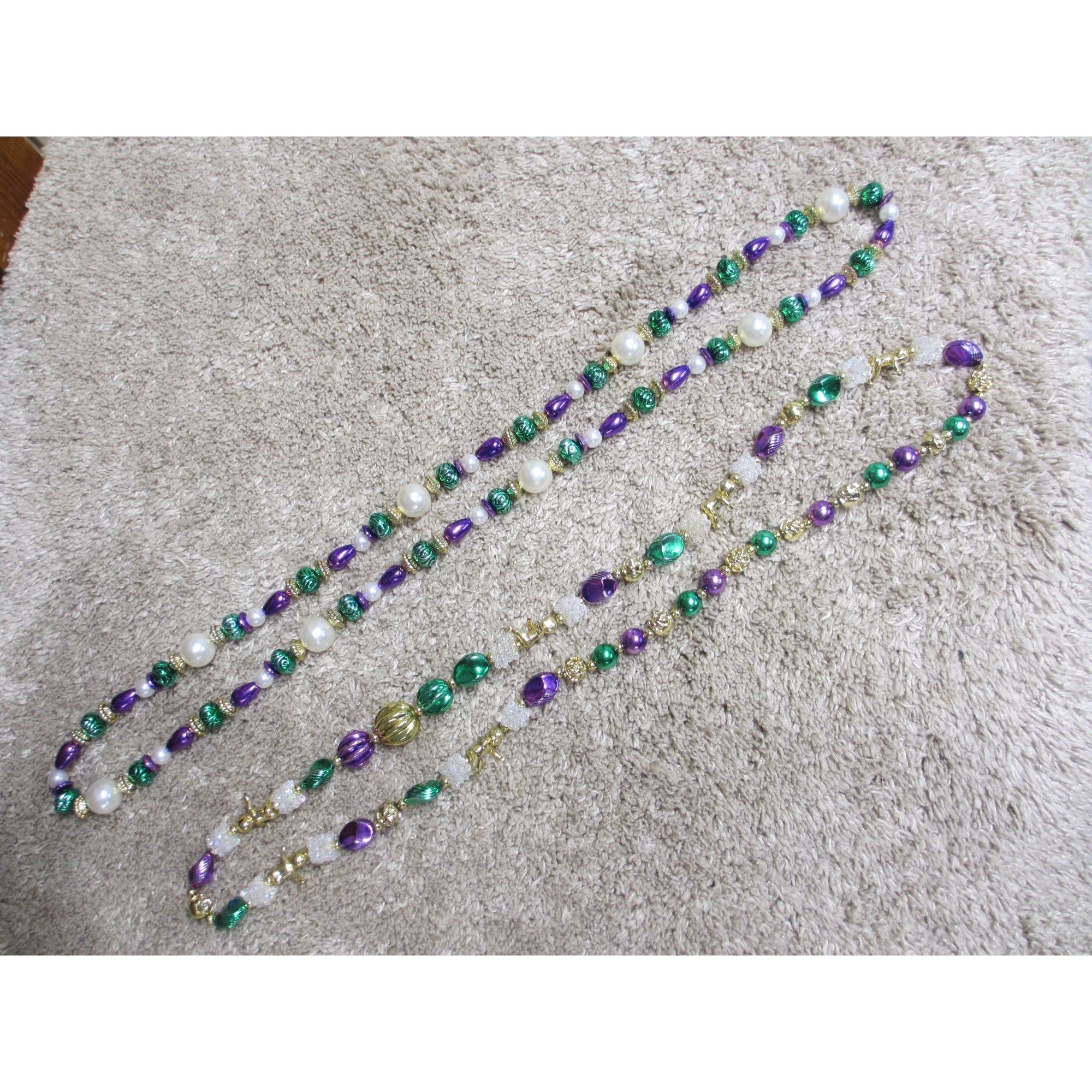 Other Lot of 2 Mardi Gras Beaded Necklace Set With Purple Green & Size ONE SIZE - 2 Thumbnail