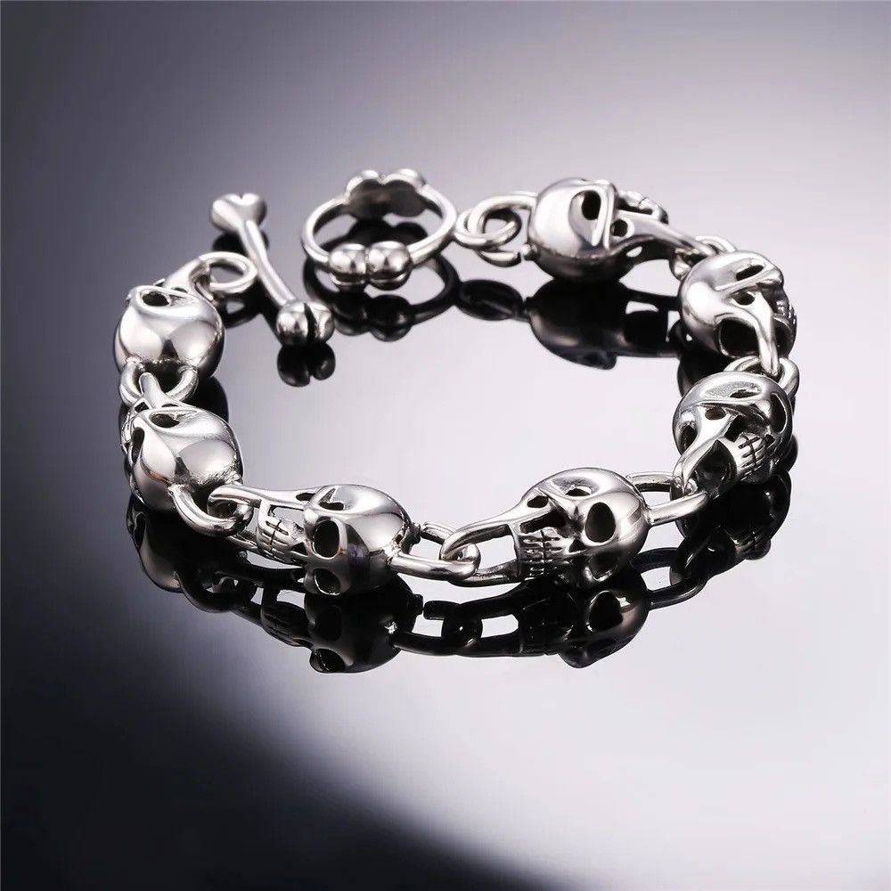 Vintage Vintage Goth Skull Chain Bracelet Size ONE SIZE - 3 Thumbnail