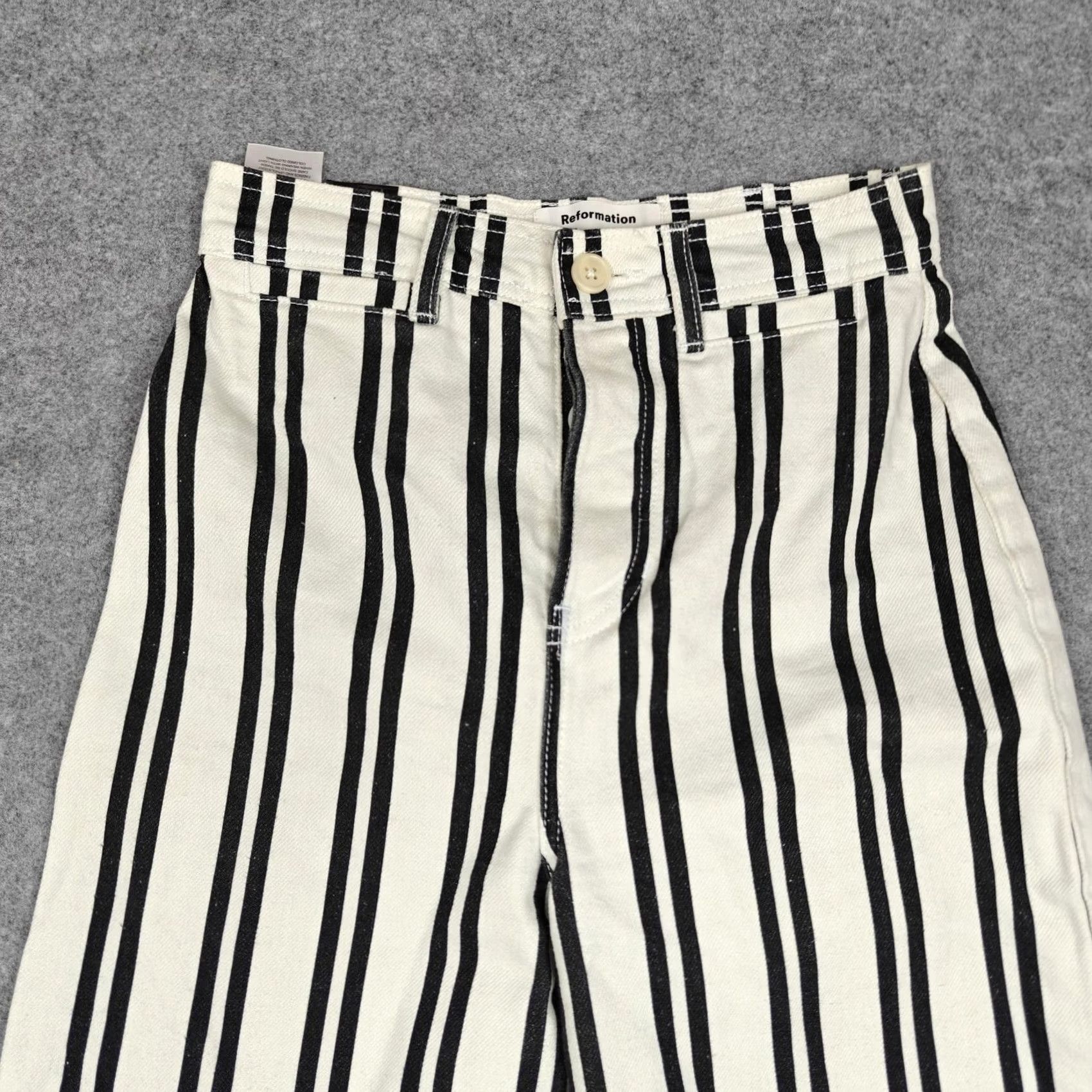 Reformation Reformation Jeans Womens 25 White Stripe Logan Ultra High Rise Wide Leg Denim 100% Cotton Button Pocket Front Rise High Loose Retro Modern Shoes? Size 42" / US 20 - 2 Thumbnail