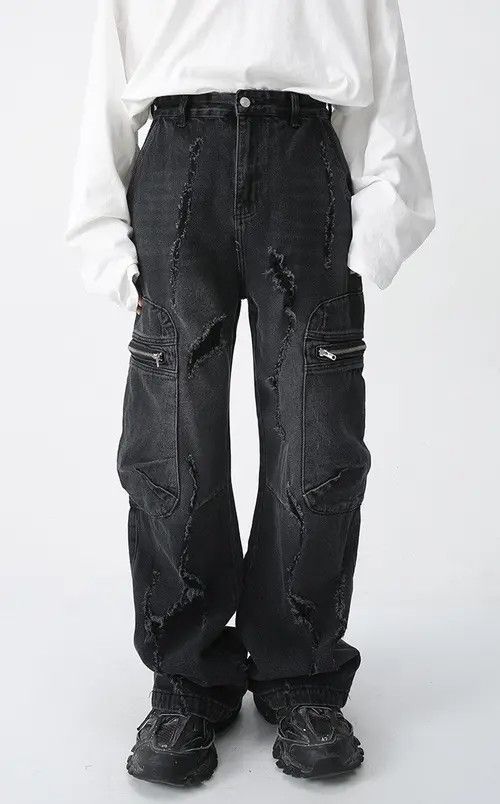 VIBE Baggy Ripped Jeans Frayed Zipper Pockets cargo Pants Hip-hop Size US 32 / EU 48 - 8 Thumbnail