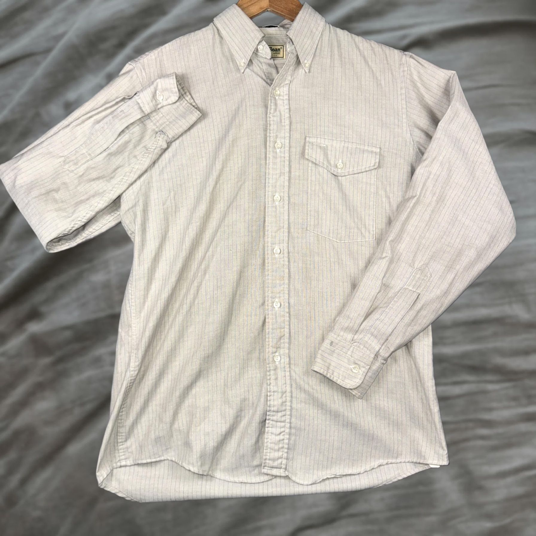 Vintage VINTAGE L.L. Bean Shirt Mens Medium Beige Stripe Button Front Long Sleeve Casual Size US M / EU 48-50 / 2 - 1 Thumbnail