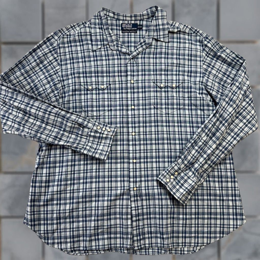 Polo Ralph Lauren VINTAGE Polo Ralph Lauren Shirt Mens 2XL Western Pearl Snap Blue Plaid Size US XXL / EU 58 / 5 - 1 Thumbnail