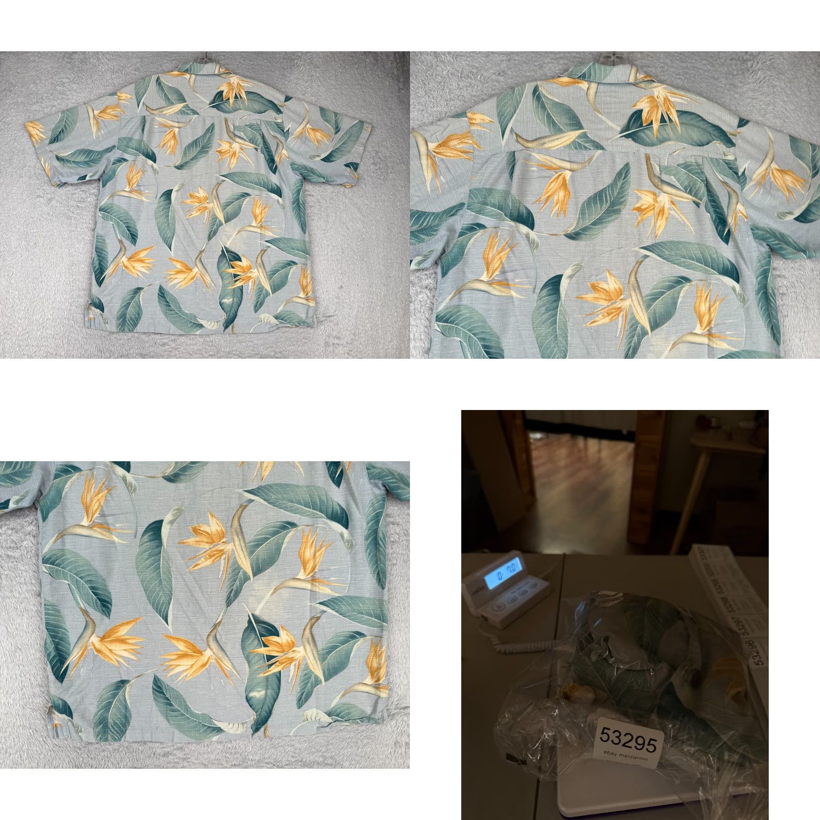 Vintage Three Palm Shirt Men Medium Blue Floral Bird Of Paradise Hawaiian 100% Silk Size US M / EU 48-50 / 2 - 9 Thumbnail