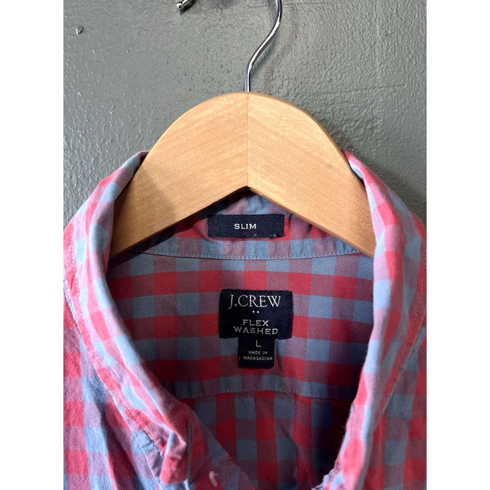 J.Crew J.CREW Mens Red Checkered Long Sleeve Button-Up Dress Shirt Slim Fit L Size Size 42R - 3 Thumbnail