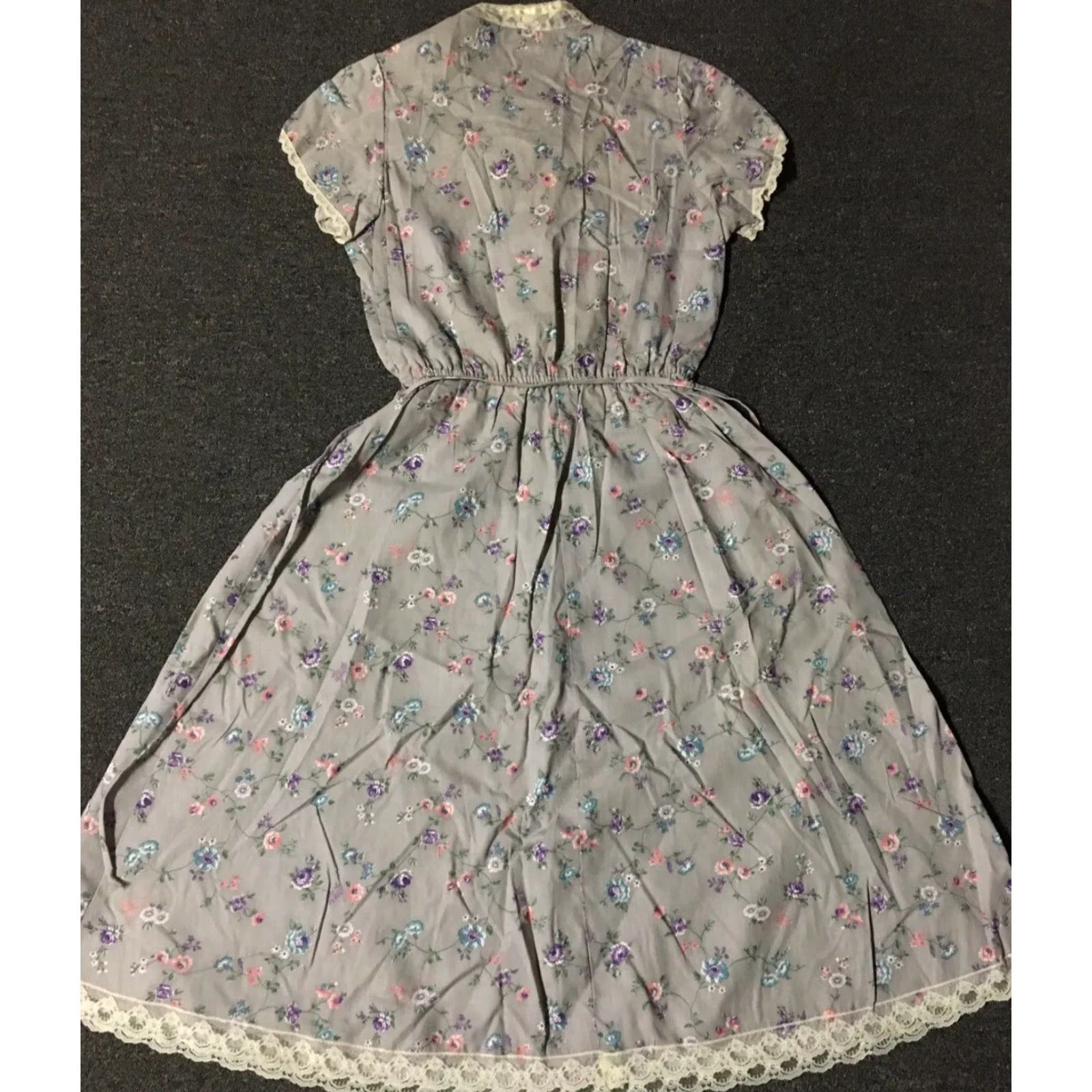 Folk VINTAGE Floral Prairie Dress 7 Purple Boho Lace Cottagecore Country Hippie Folk 70s Size M / US 6-8 / IT 42-44 - 6 Thumbnail