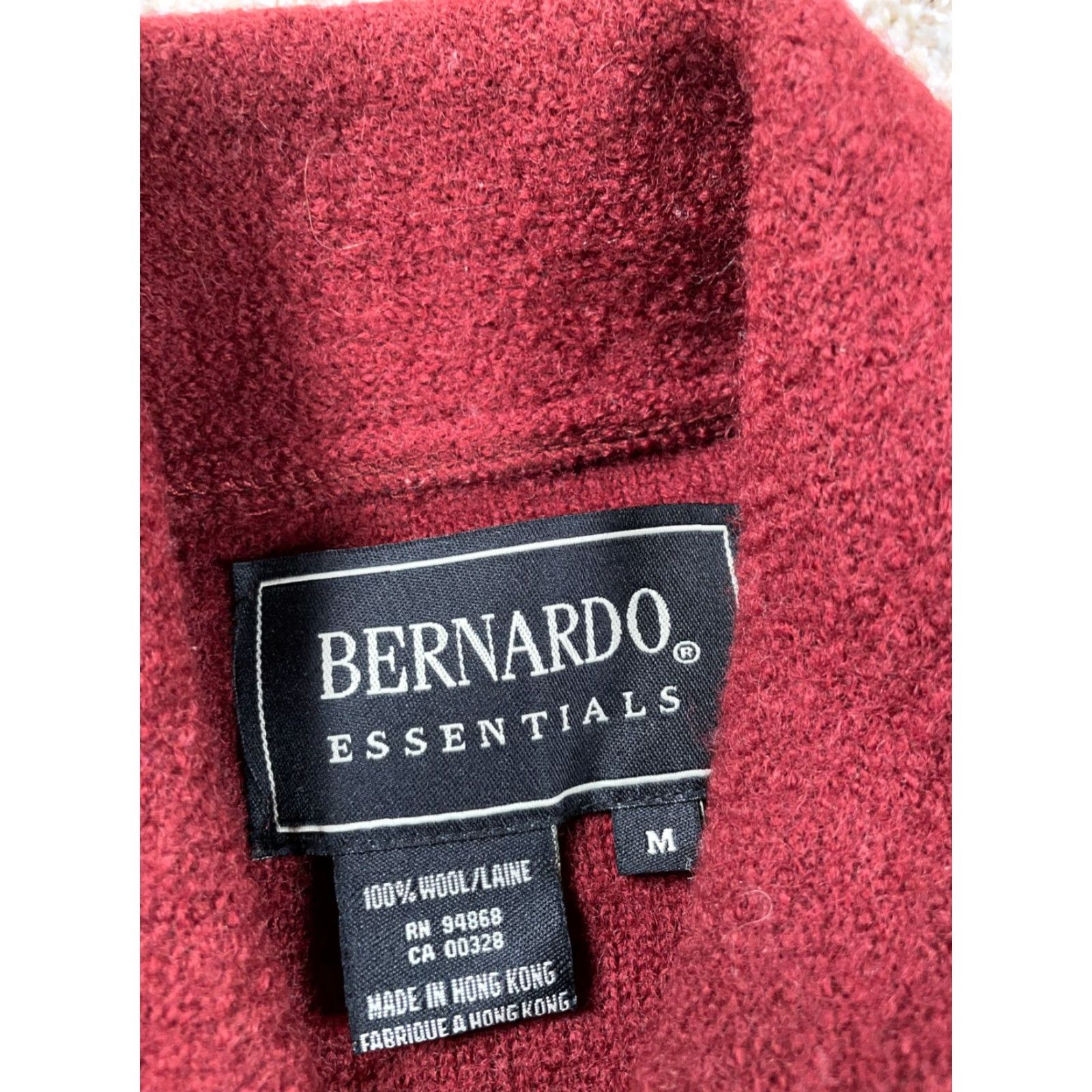 Vintage Bernardo Wool Jacket Women's Medium Dark Red Geometric Outdoor Embroidered 90s Relaxed Pockets Button Front Unlined Casual Knit Fabric Coat Short Size M / US 6-8 / IT 42-44 - 3 Thumbnail