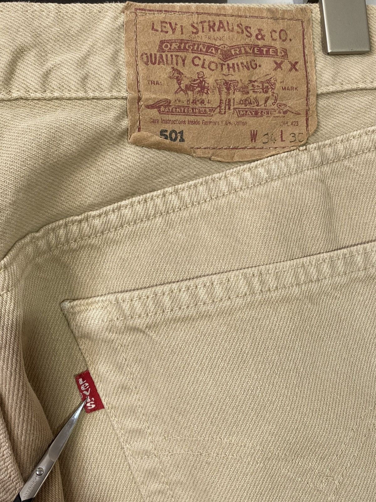 Levi's 90s Vintage Levis 501 34х30 Beige Denim Jeans Size US 34 / EU 50 - 6 Thumbnail