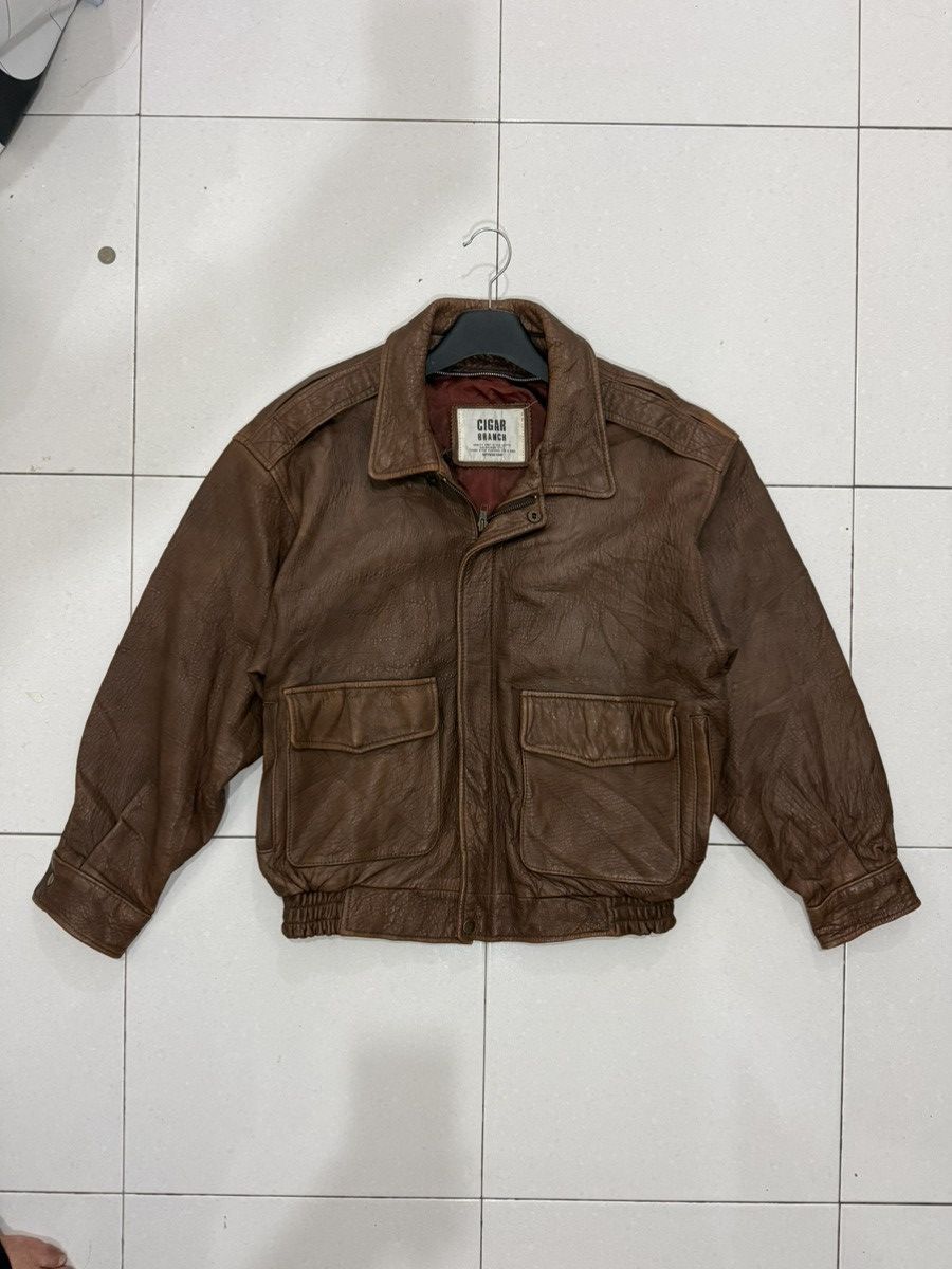 Vintage VTG Cigar Branch Aviator Leather Jacket Size US L / EU 52-54 / 3 - 2 Thumbnail
