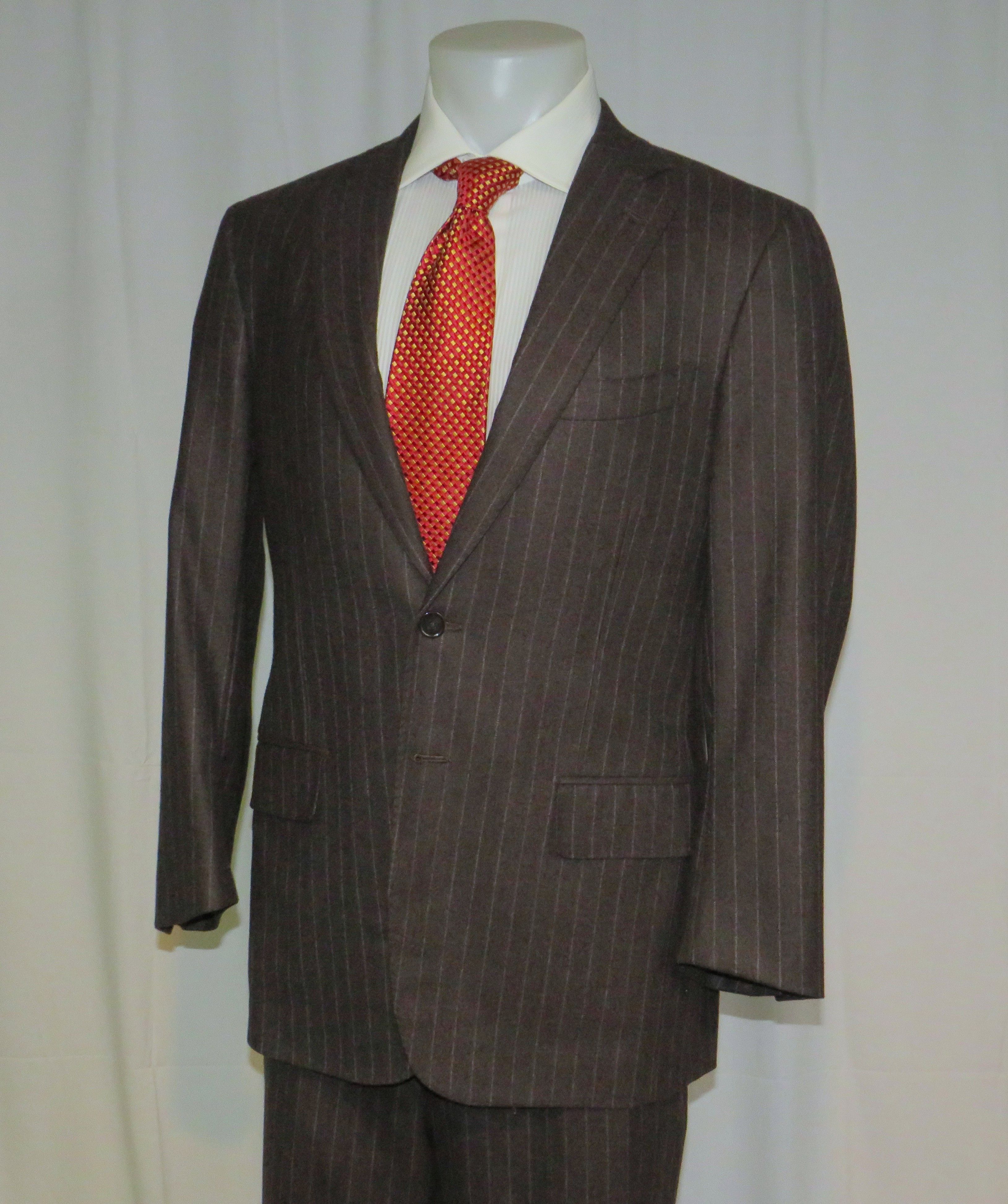 Isaia Base S Super 170 Brown Flannel Striped Two Button Suit 42R Size 42R - 9 Thumbnail