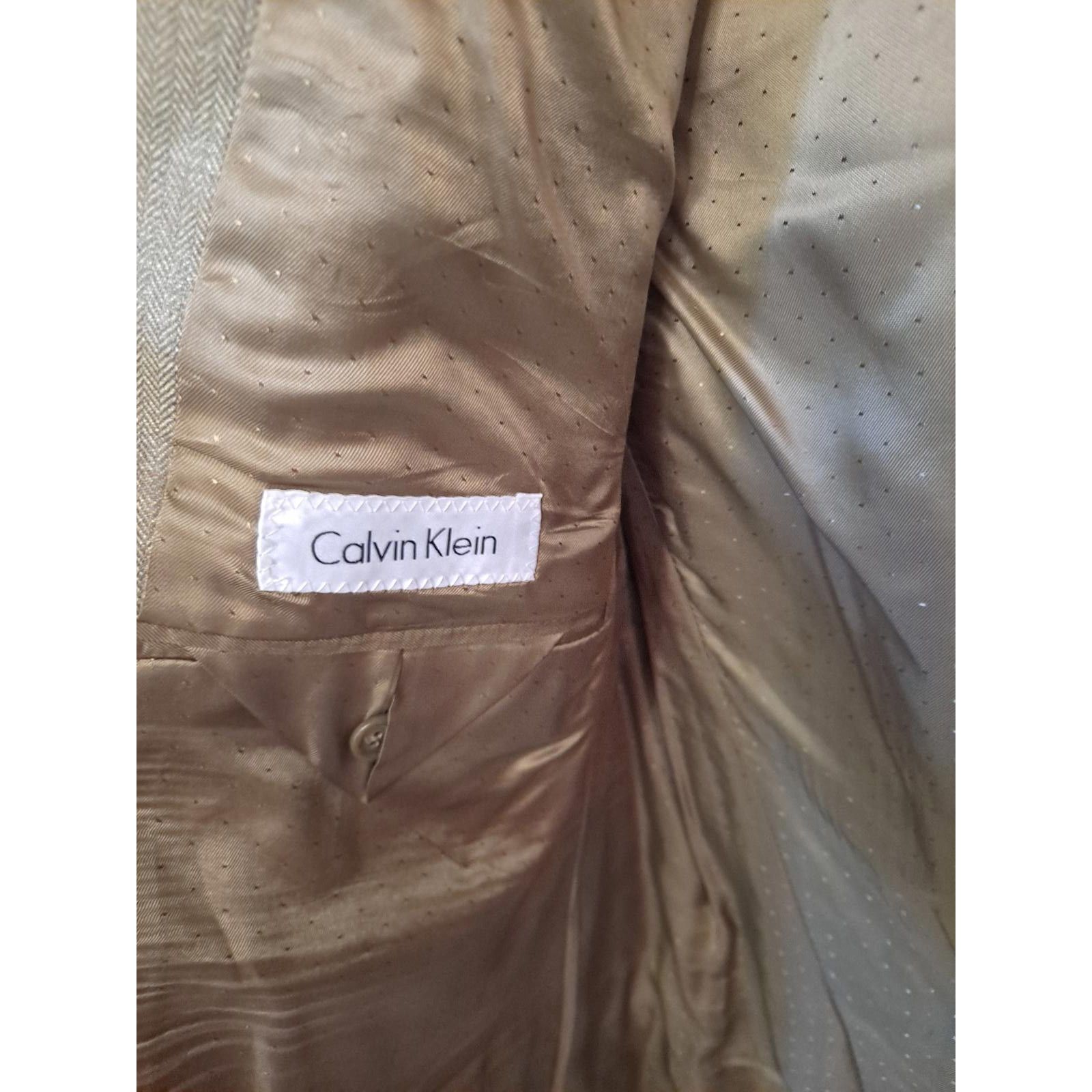 Calvin Klein Calvin Klein Tan Check 3 Button Blazer Silk/Wool Size 40R Size 40R - 6 Thumbnail