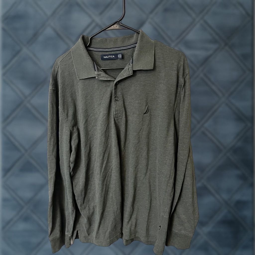 Nautica VINTAGE Nautica Polo Shirt Long Sleeve Men XL Green Grayish 100% Cotton Logo Golf Boating Classic Men Size US XL / EU 56 / 4 - 1 Thumbnail