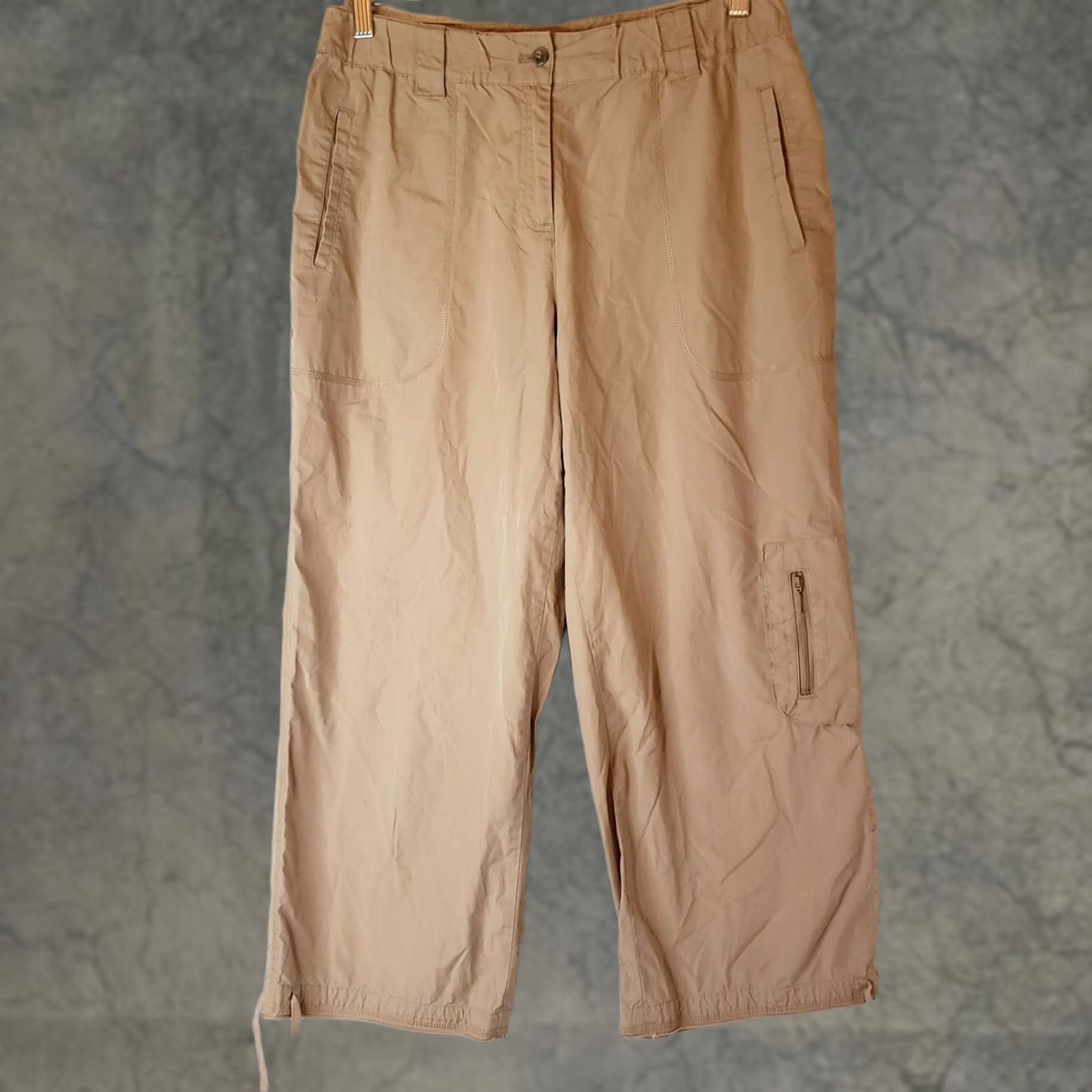 J. Jill J. Jill Women's Capri Cropped Drawstring Pants Tan Khaki 21 Inseam Size 10 Pockets Adjustable Waist Regular Fit Cotton Capris Size 32" / US 10 / IT 46 - 1 Thumbnail