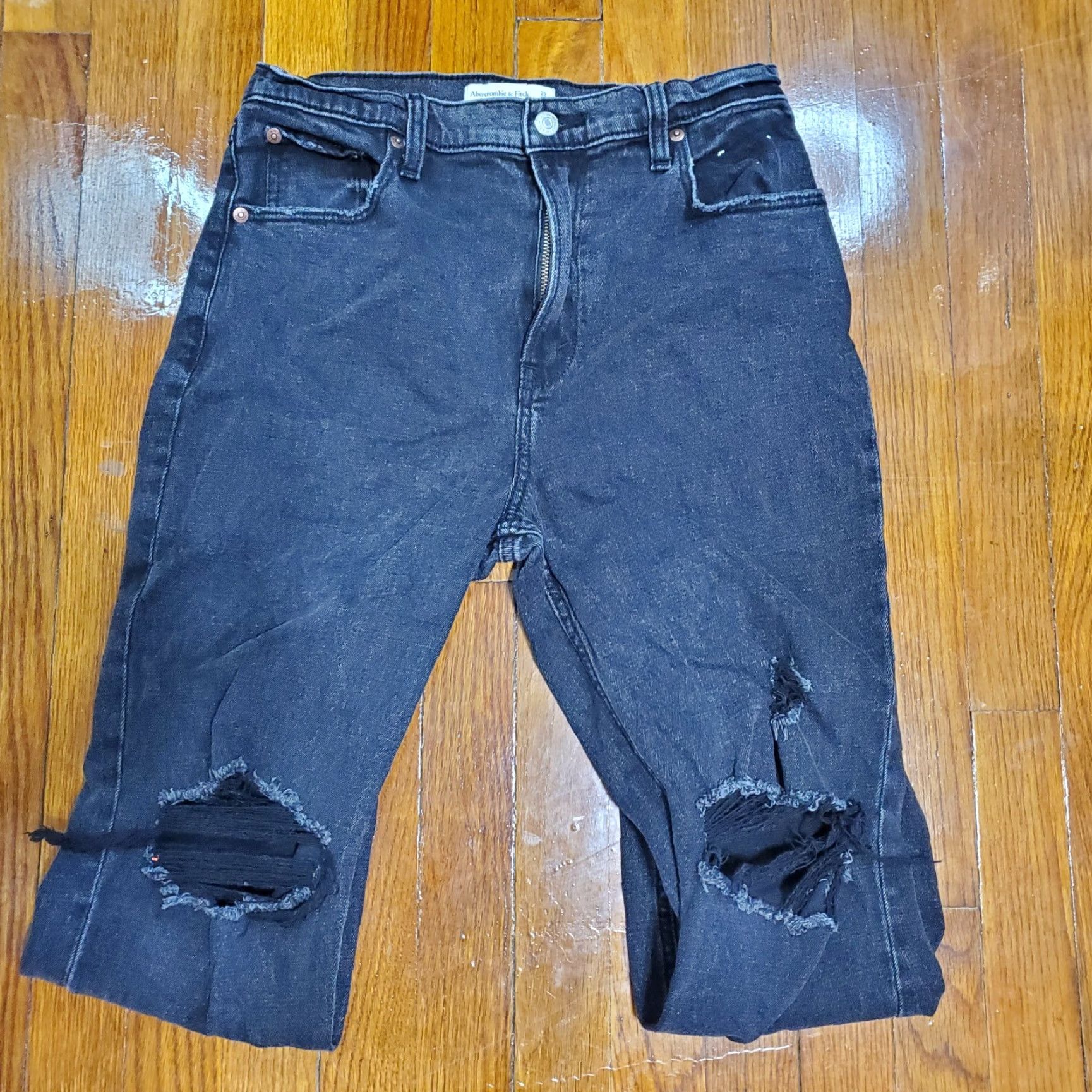 Abercrombie & Fitch Abercrombie & Fitch Jeans The Ankle Straight Ultra High Rise 29 Regular Black Denim 90s City Womens Straight Jeans Size 29" - 3 Thumbnail