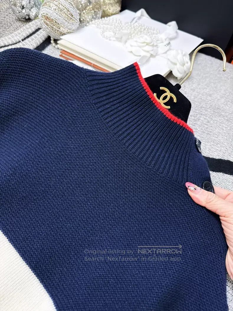 Loro Piana Loro Piana Dark blue striped high-neck side-button cashmer Size M / US 6-8 / IT 42-44 - 5 Thumbnail