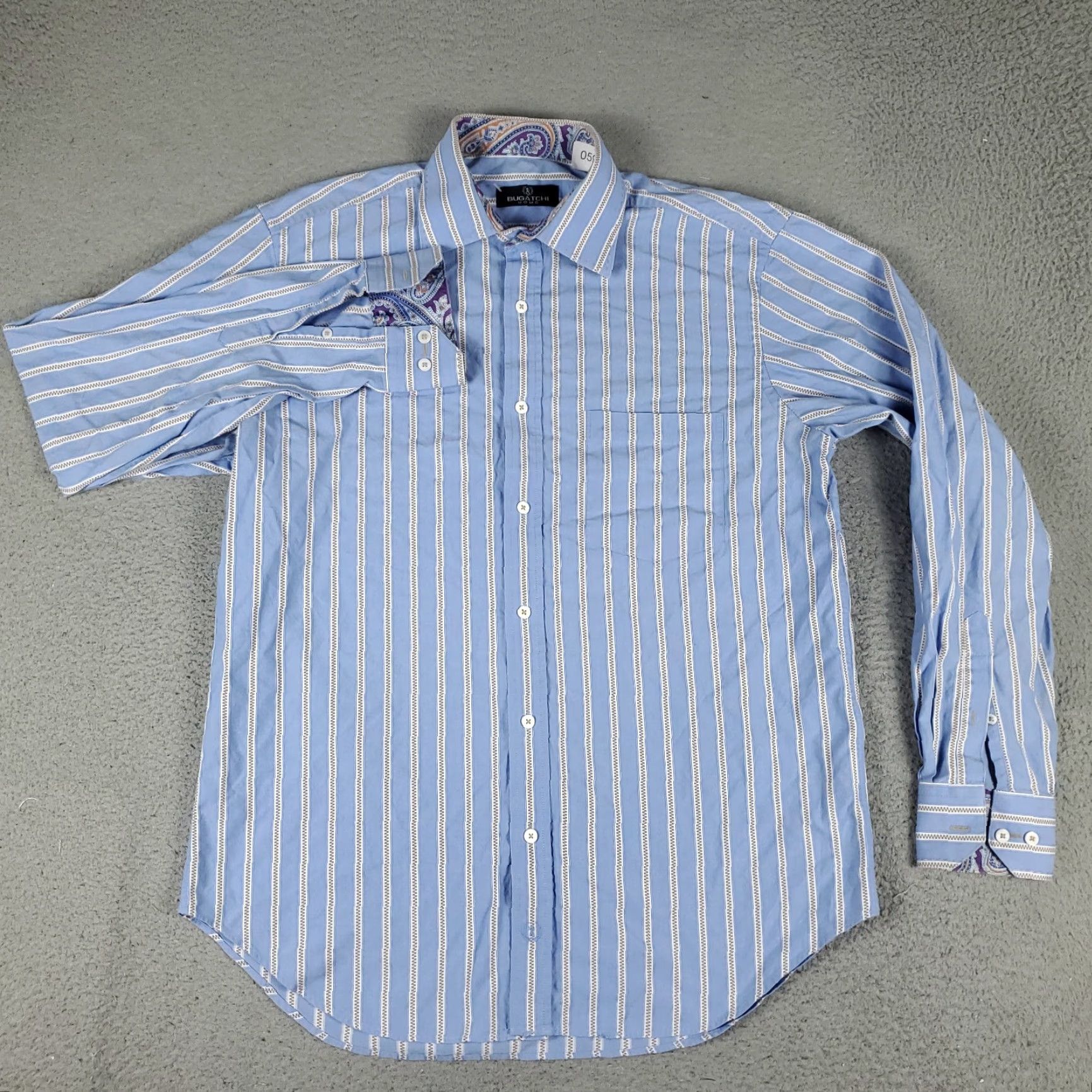 BUGATCHI Bugatchi Uomo Shirt Mens Large Blue Striped Button-Up Long Sleeve Cotton Woven Dress Shirt Mens Size US L / EU 52-54 / 3 - 2 Thumbnail