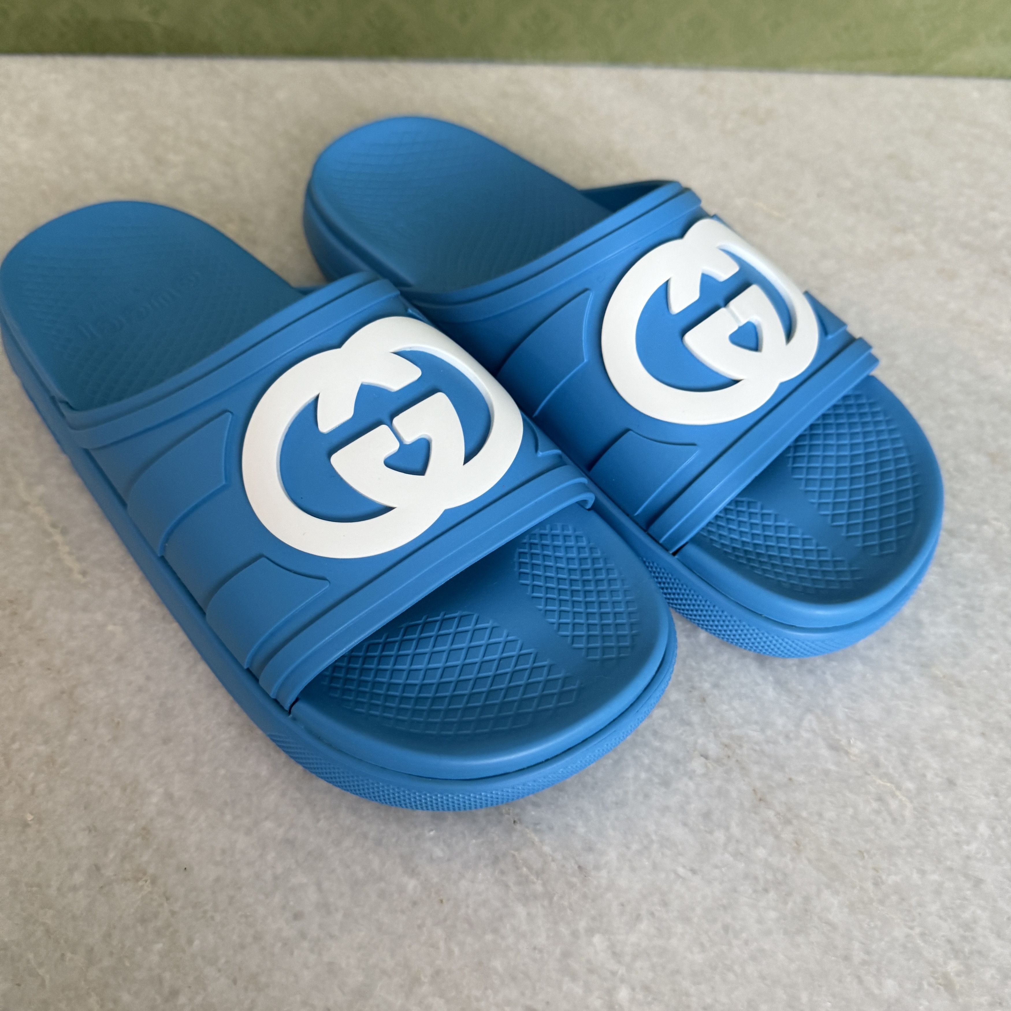 Gucci GUCCI 780296 Blue Rubber Men's GG Sandals, sz Gucci 7 Size US 7.5 / EU 40-41 - 1 Thumbnail