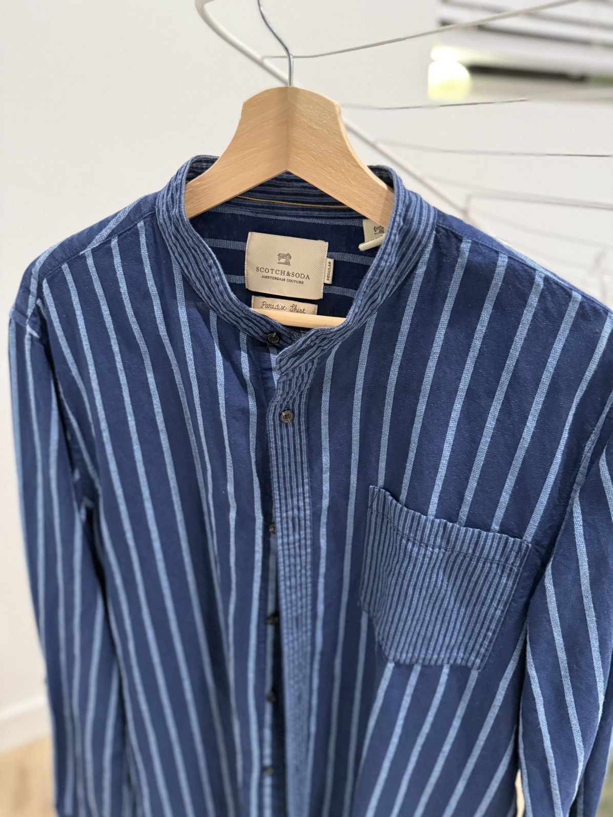 Scotch & Soda Scotch & Soda Striped Band Collar Shirt – Blue (XL) Size US XL / EU 56 / 4 - 2 Thumbnail