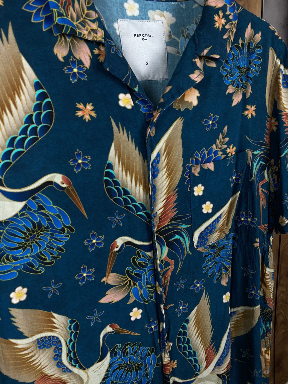Percival 🦚Shirt Short Sleeve Percival Stork And Flowers Overprint🦚 Size US S / EU 44-46 / 1 - 2 Thumbnail
