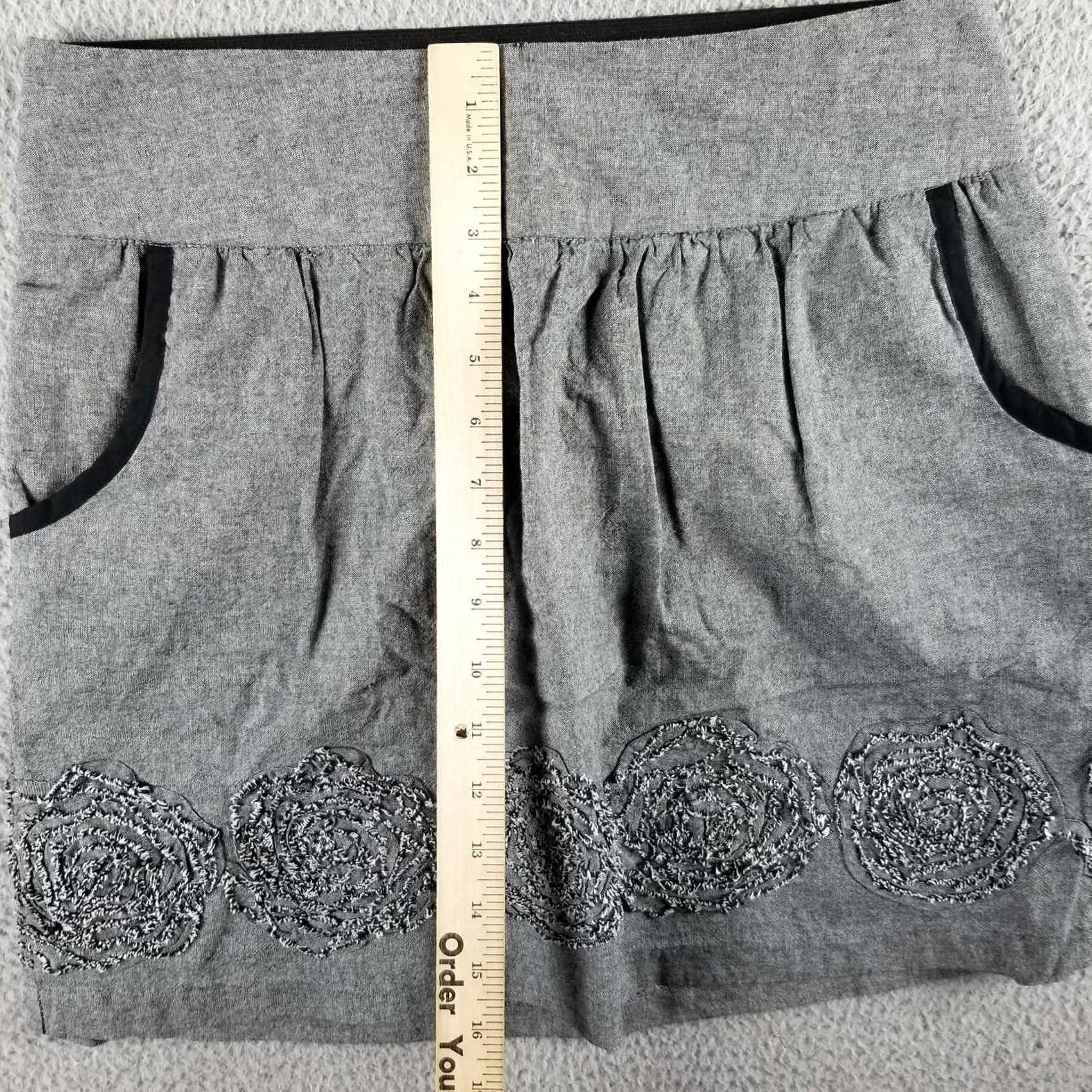 Vintage Stooshy Skirt Women M Gray Floral Embroidered Pockets Casual Boho Short Style Size 32" / US 10 / IT 46 - 5 Thumbnail