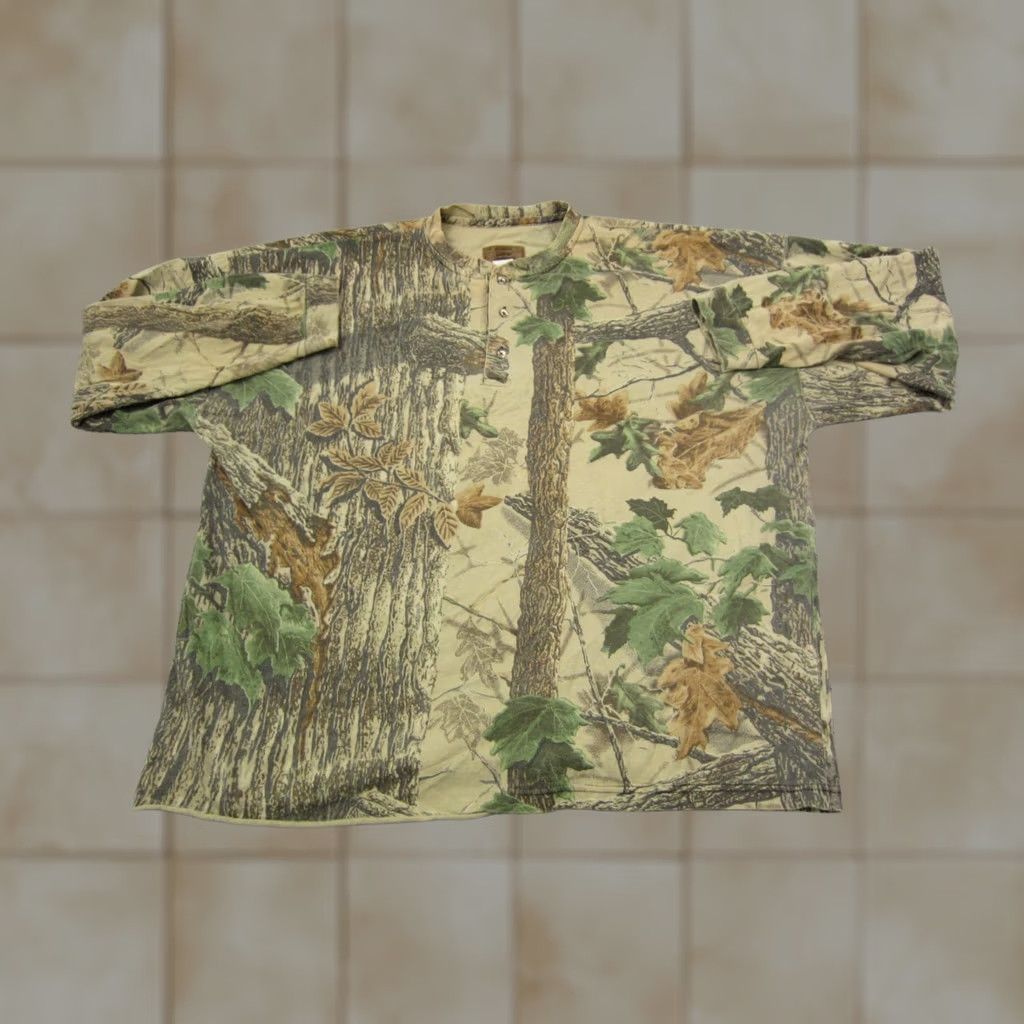 Realtree VINTAGE Realtree Shirt Adult 2XL XXL Green Brown Duxbax Henley Hunting T Mens 80s Classic Size US XXL / EU 58 / 5 - 1 Thumbnail