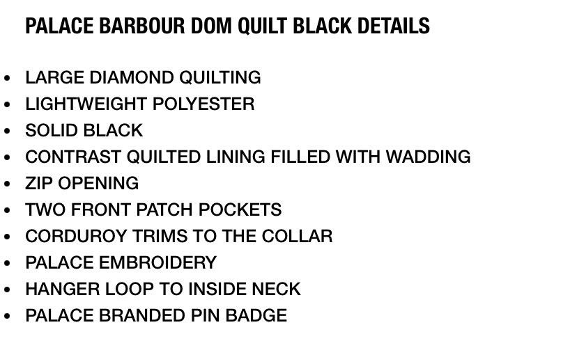 Barbour 2023 PALACE // BARBOUR DOM QUILT BLACK JACKET (XL) | Grailed