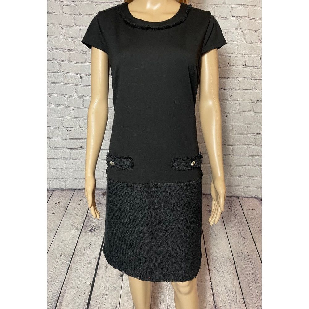 Karl Lagerfeld NWT New $150 Karl Lagerfeld Black Tweed Sheath Short Sleeve Size L / US 10 / IT 46 - 2 Thumbnail