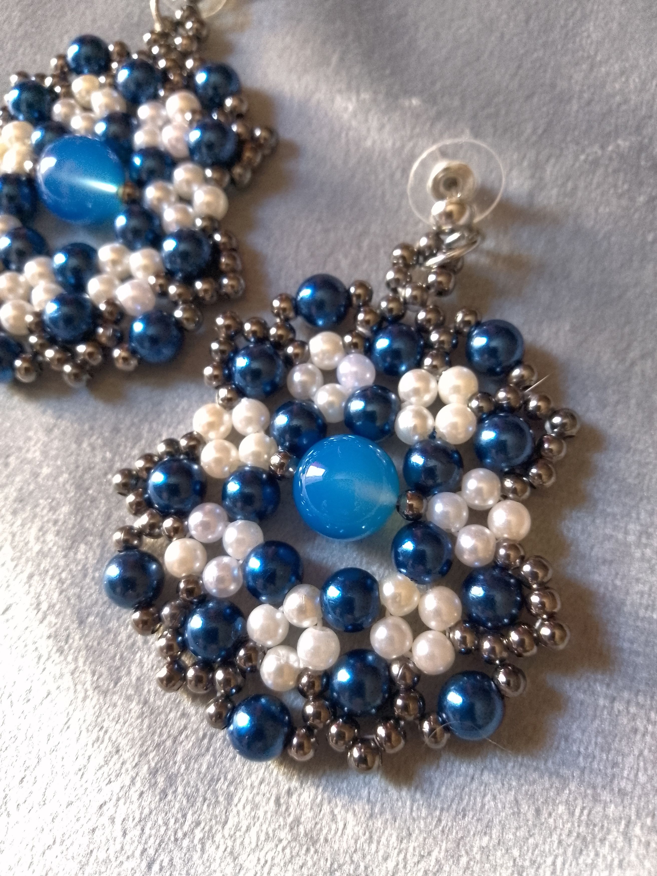 Handmade Earrings Blu Agate Gemstones baroque style Size ONE SIZE - 5 Thumbnail