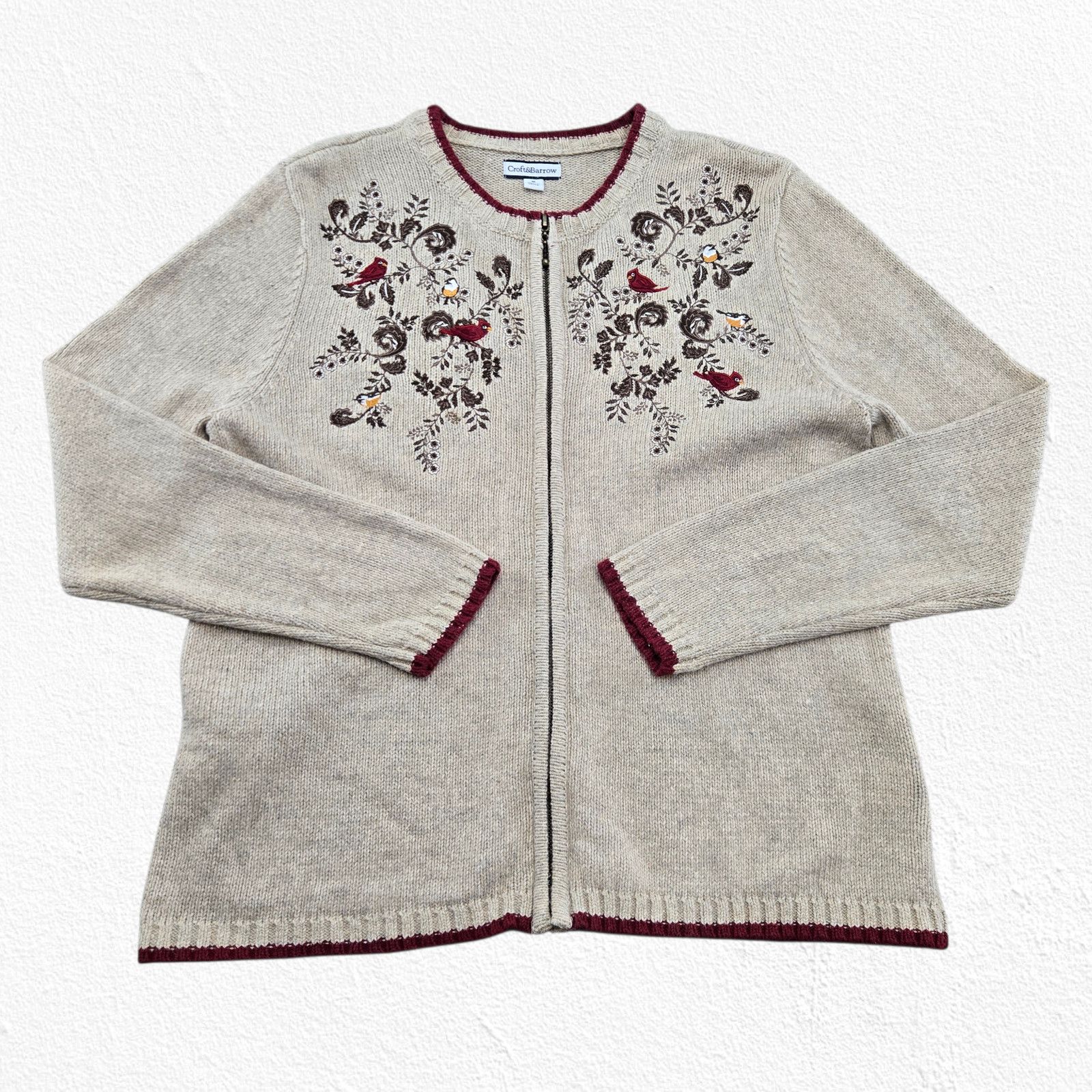 Croft & Barrow Embroidered Bird Zip Knit Cardigan Size Medium Size M / US 6-8 / IT 42-44 - 2 Thumbnail