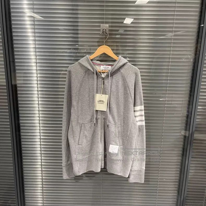 Thom Browne Thom Browne Gray four-striped zippered hooded sweatshirt Size US XXL / EU 58 / 5 - 1 Thumbnail