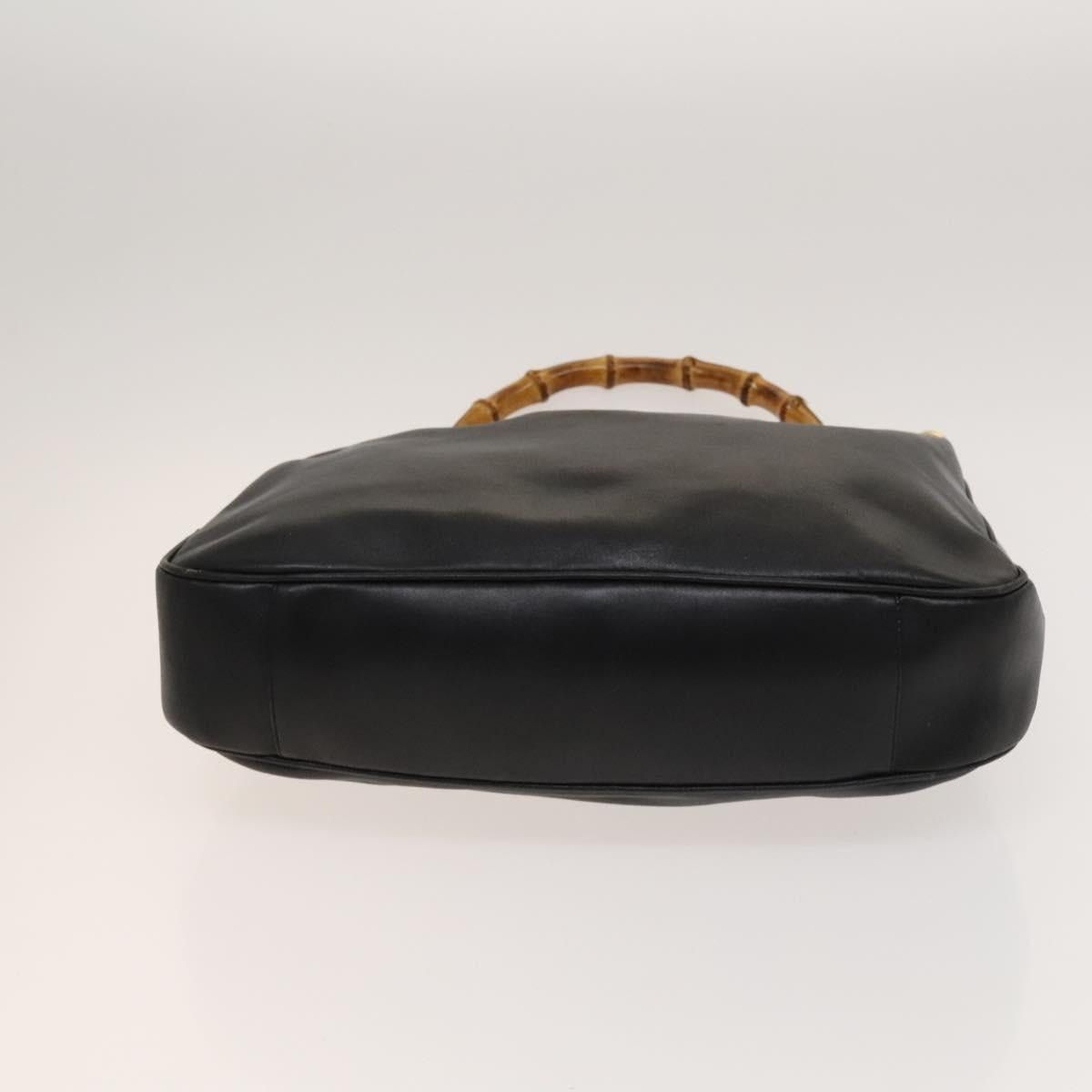 GUCCI Bamboo Handbag Leather Black Gold 001 001